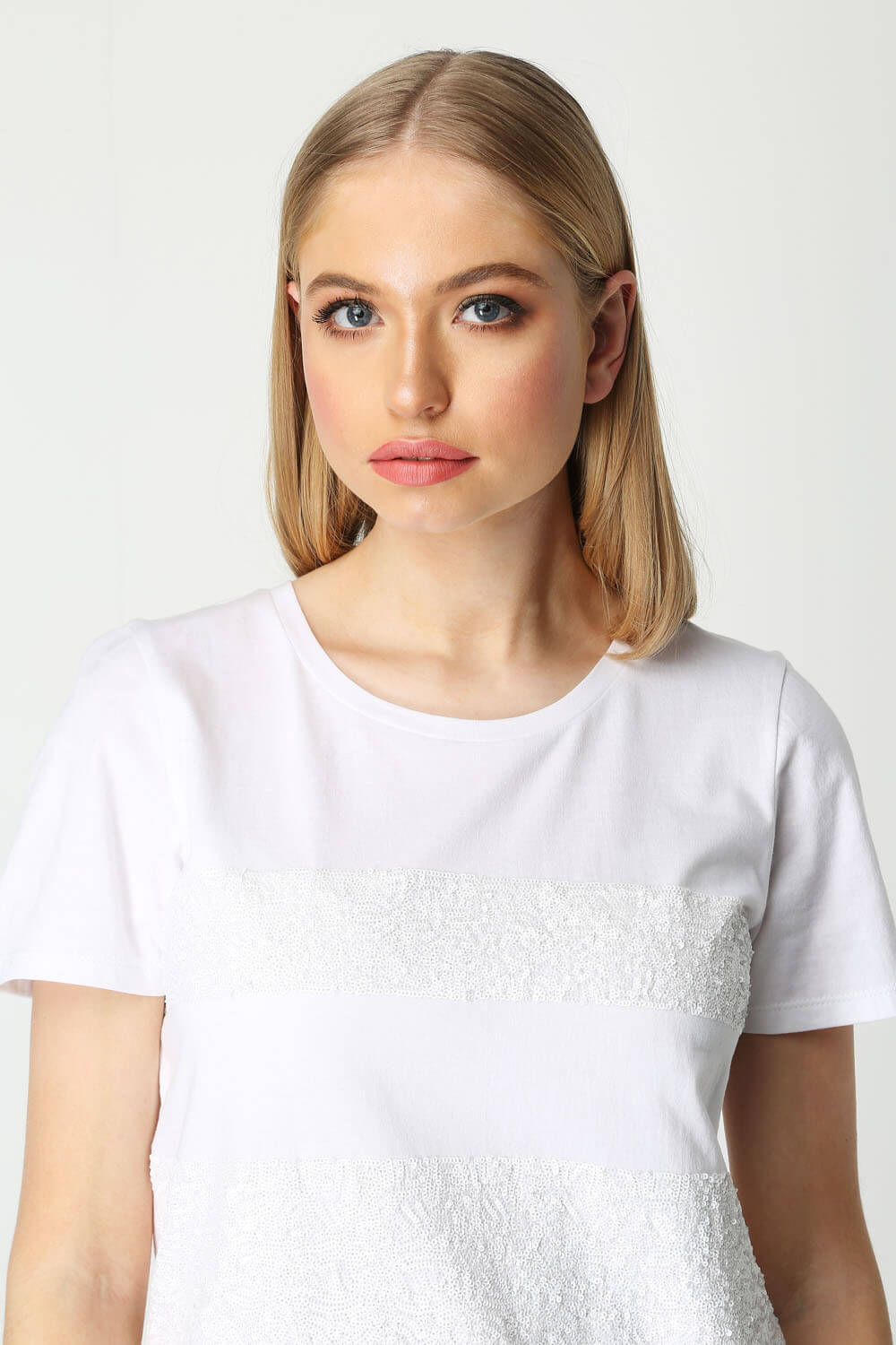Ivory  Sequin Stripe T-Shirt Top, Image 4 of 5