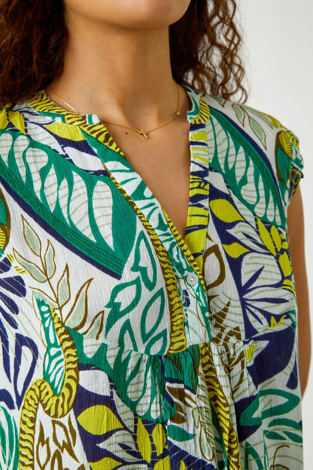 Green Abstract Leaf Print Frill Blouse, Image 5 of 5