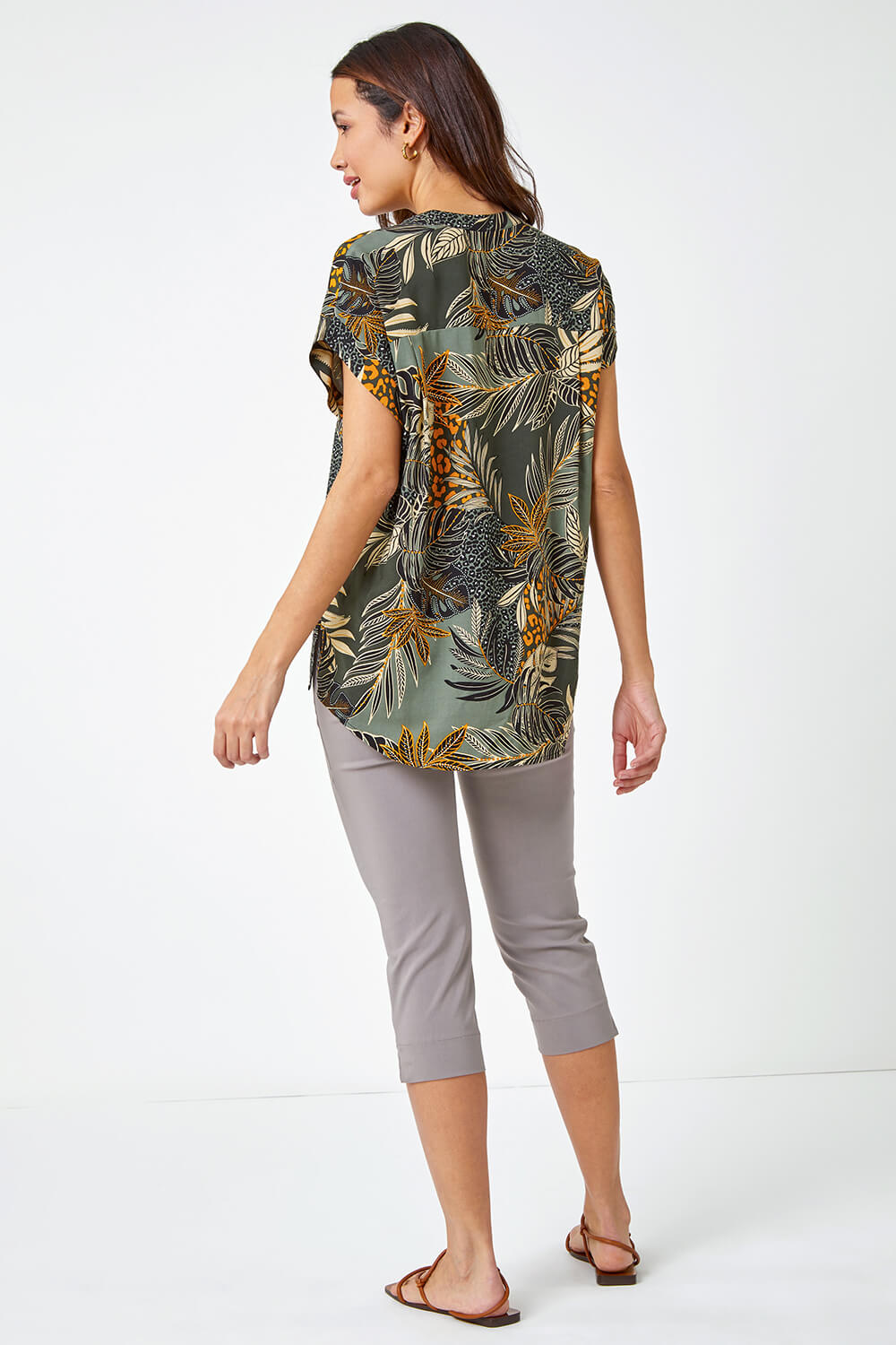Green Leaf Print Relaxed Shirt, Image 3 of 5