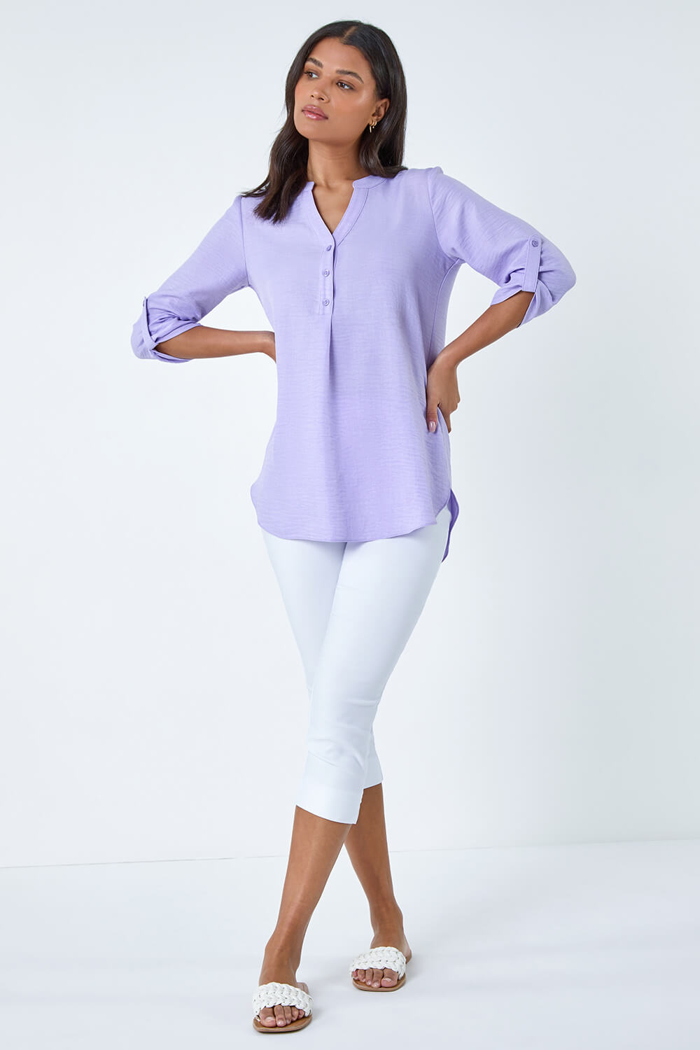 Lilac Longline Button Tunic Top, Image 4 of 5
