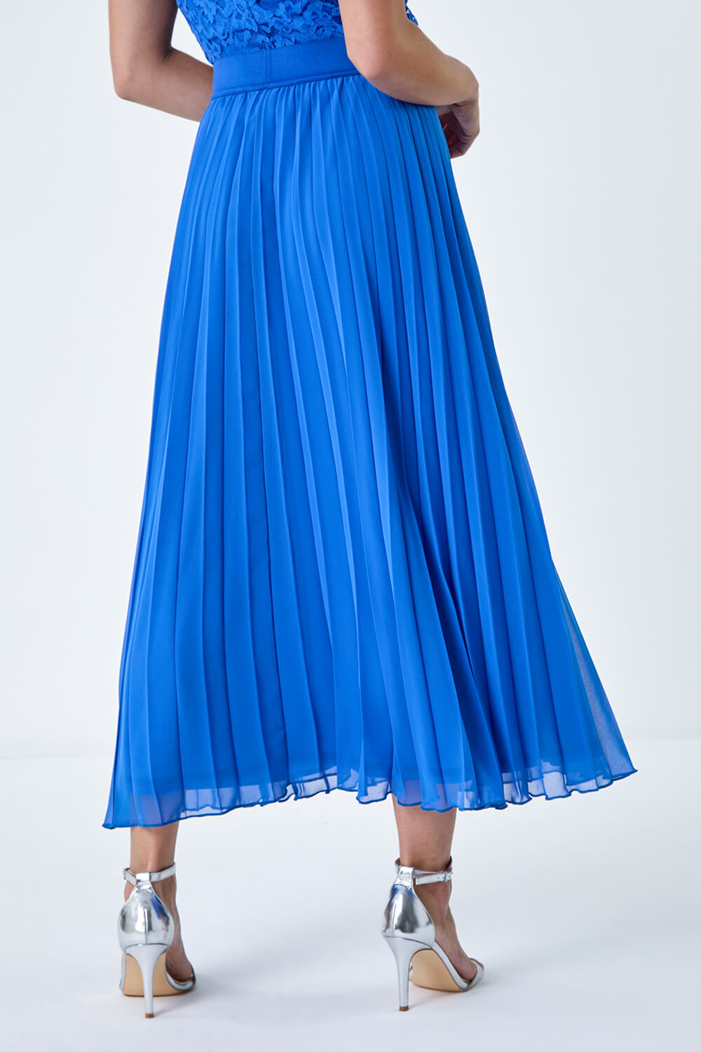 Blue Petite Pleated Premium Maxi Skirt, Image 3 of 5
