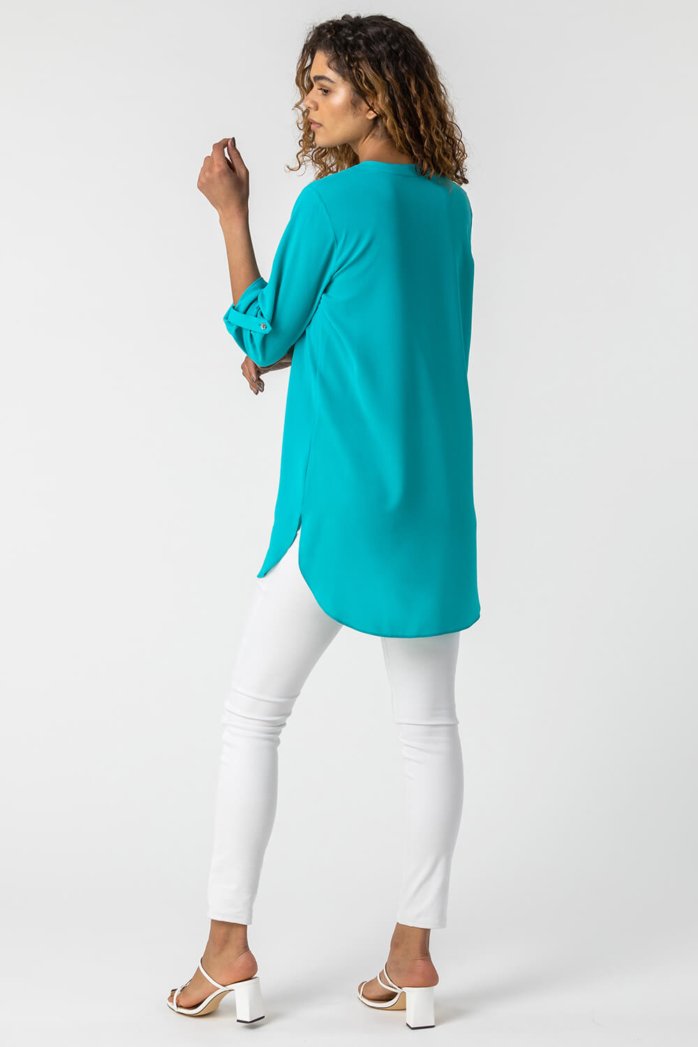 Turquoise Longline Button Detail Tunic Top, Image 2 of 4