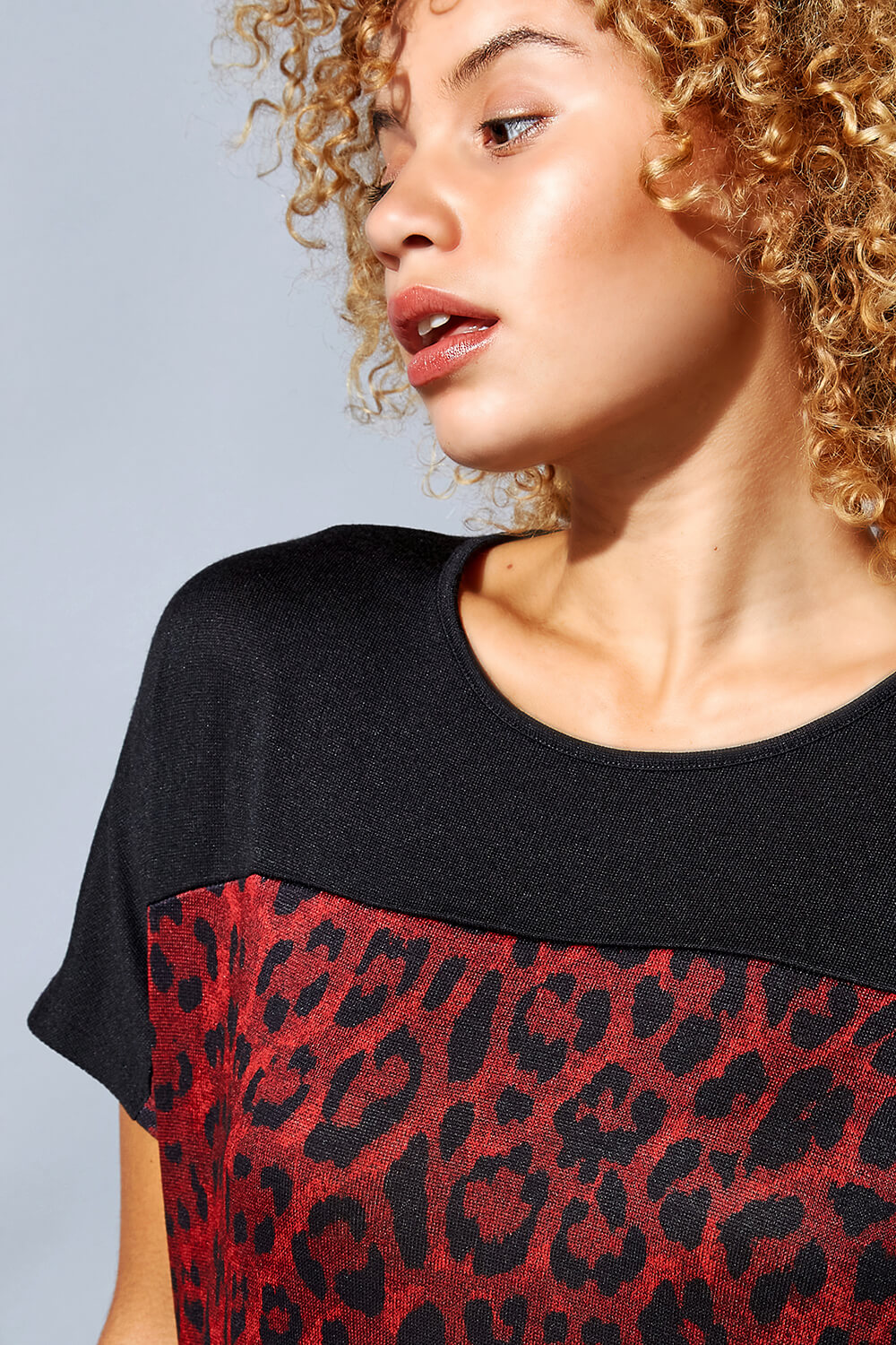 Red Contrast Yoke Animal Leopard Print Cocoon Dress, Image 4 of 4
