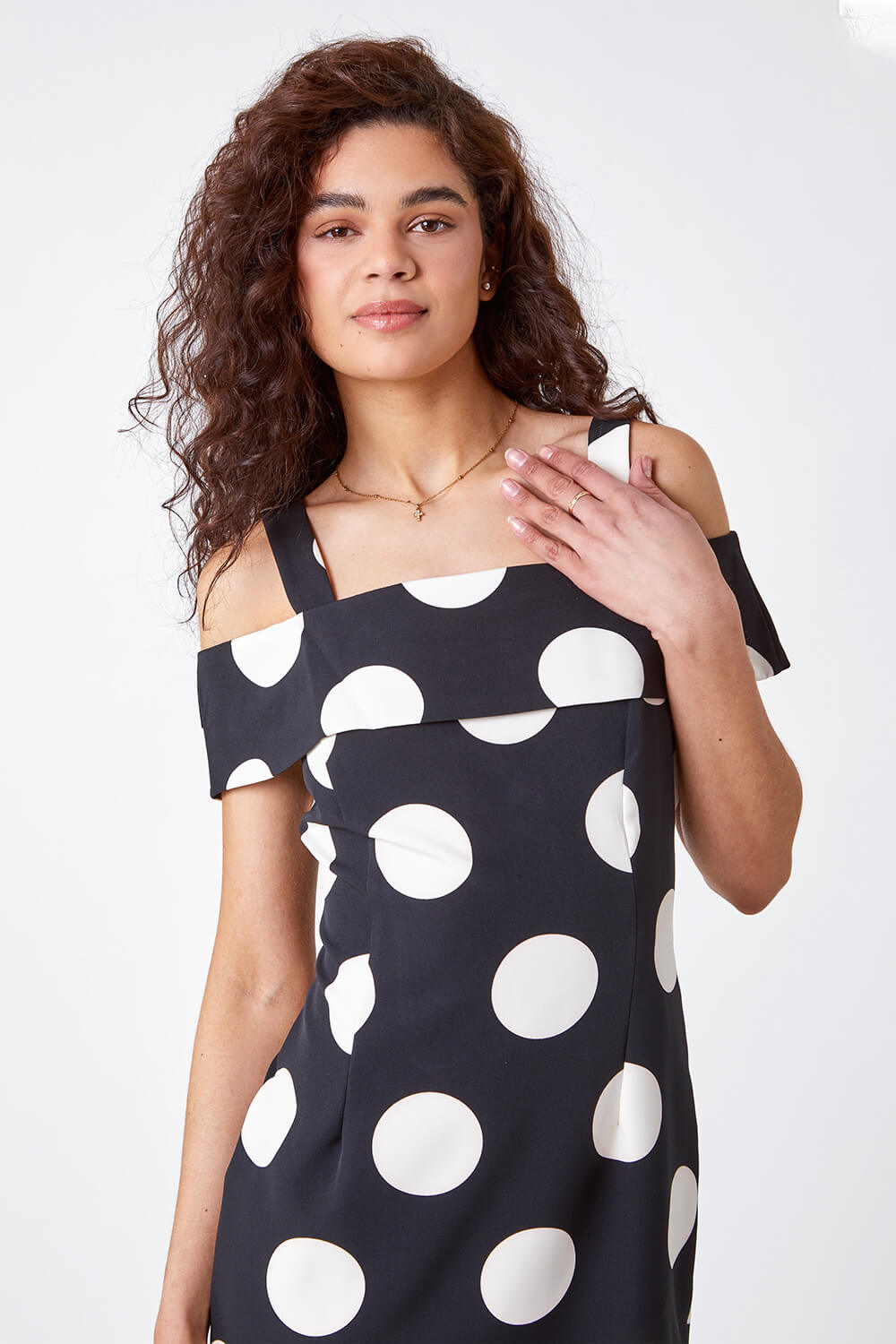 Black Polka Dot Bardot Dress, Image 4 of 5