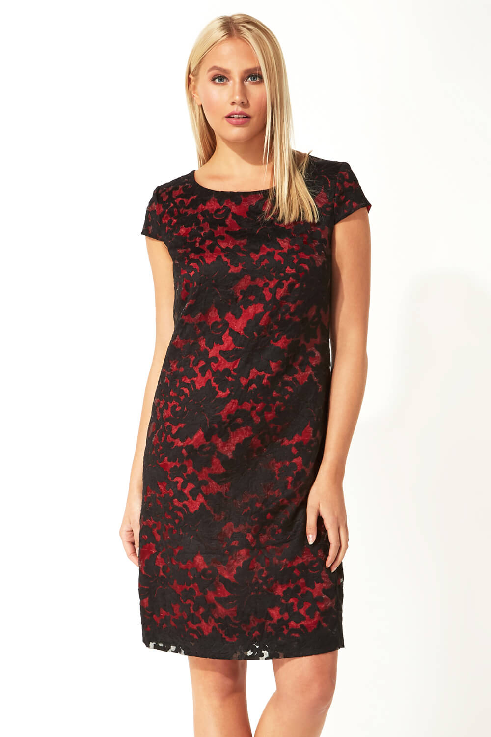 Floral Embroidered Mesh Shift Dress