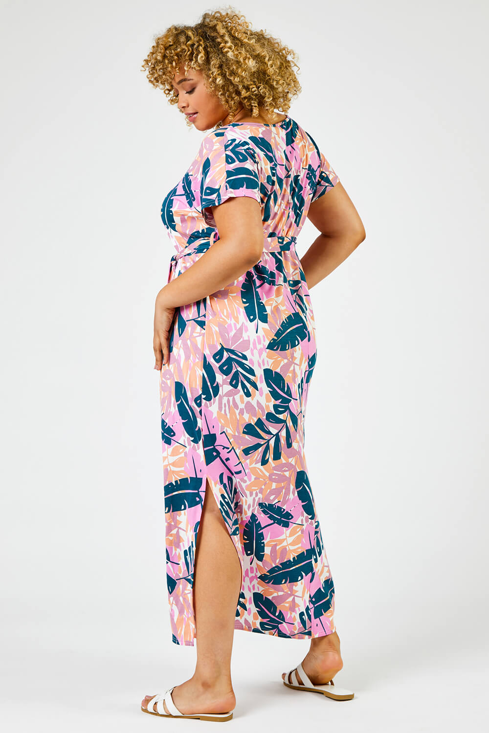 PINK Curve Tropical Leaf Print Maxi Dress, Image 2 of 5