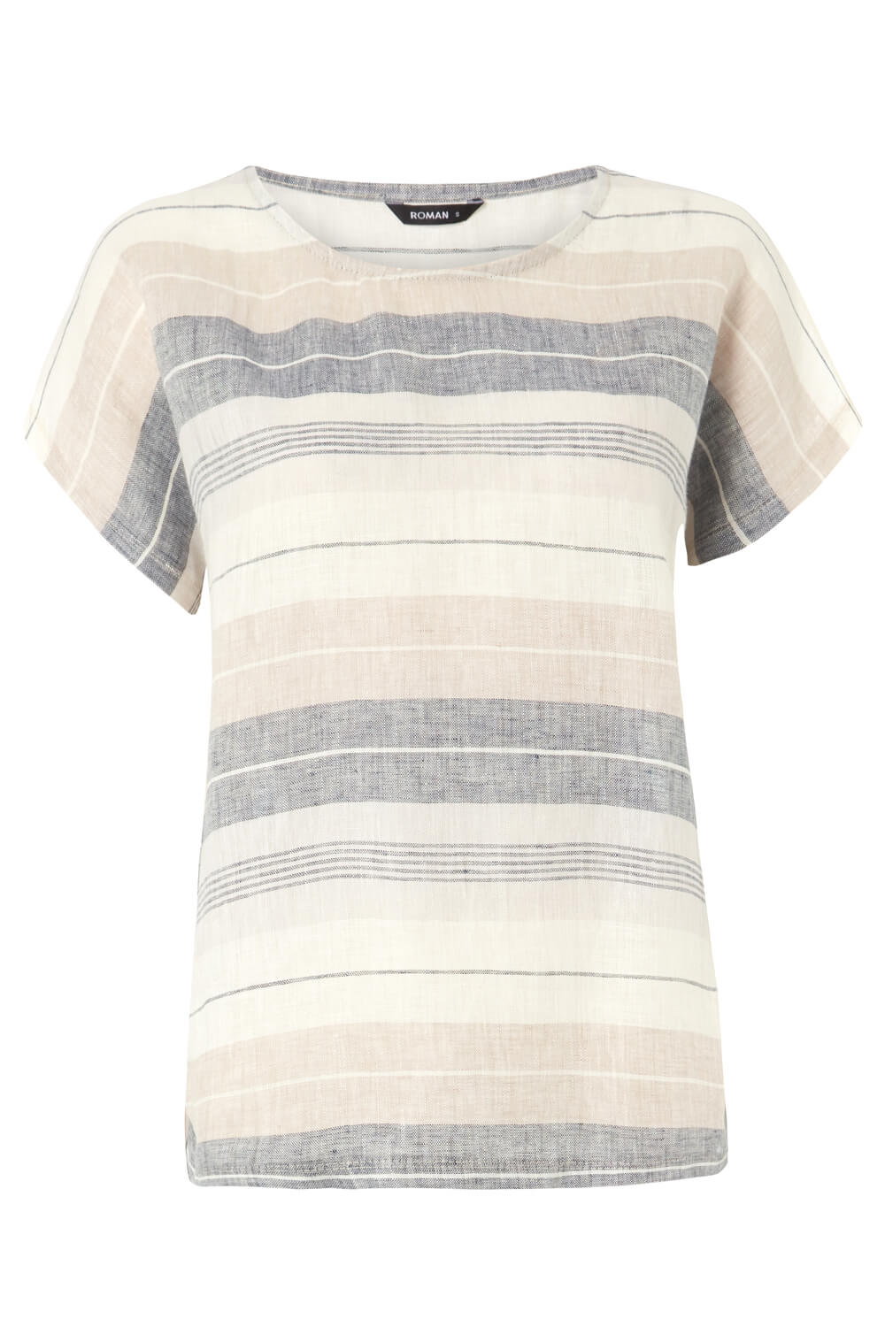 Neutral Stripe Print Linen T-Shirt, Image 5 of 5