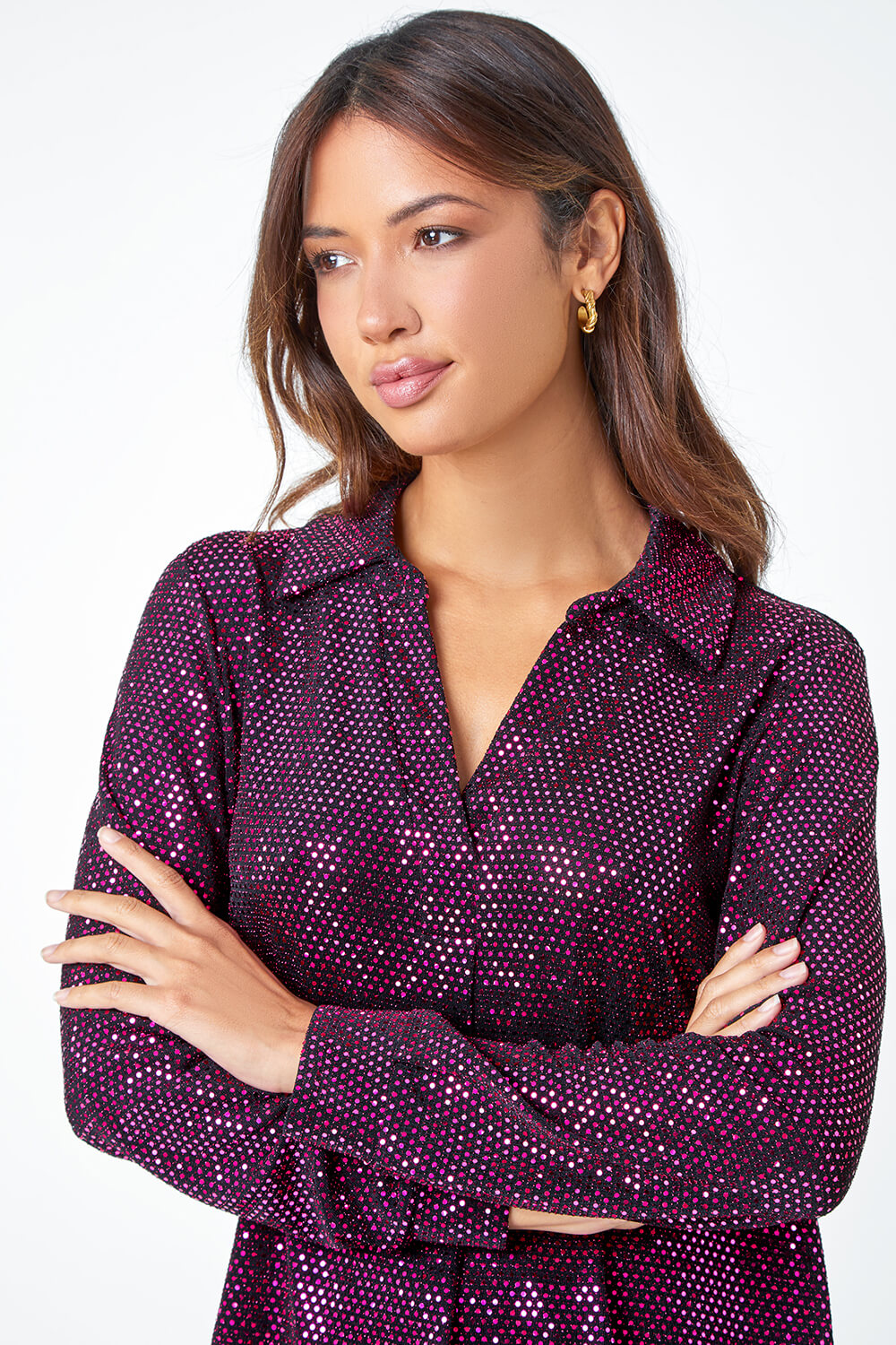 CERISE Sequin Stretch Shirt Top, Image 4 of 5
