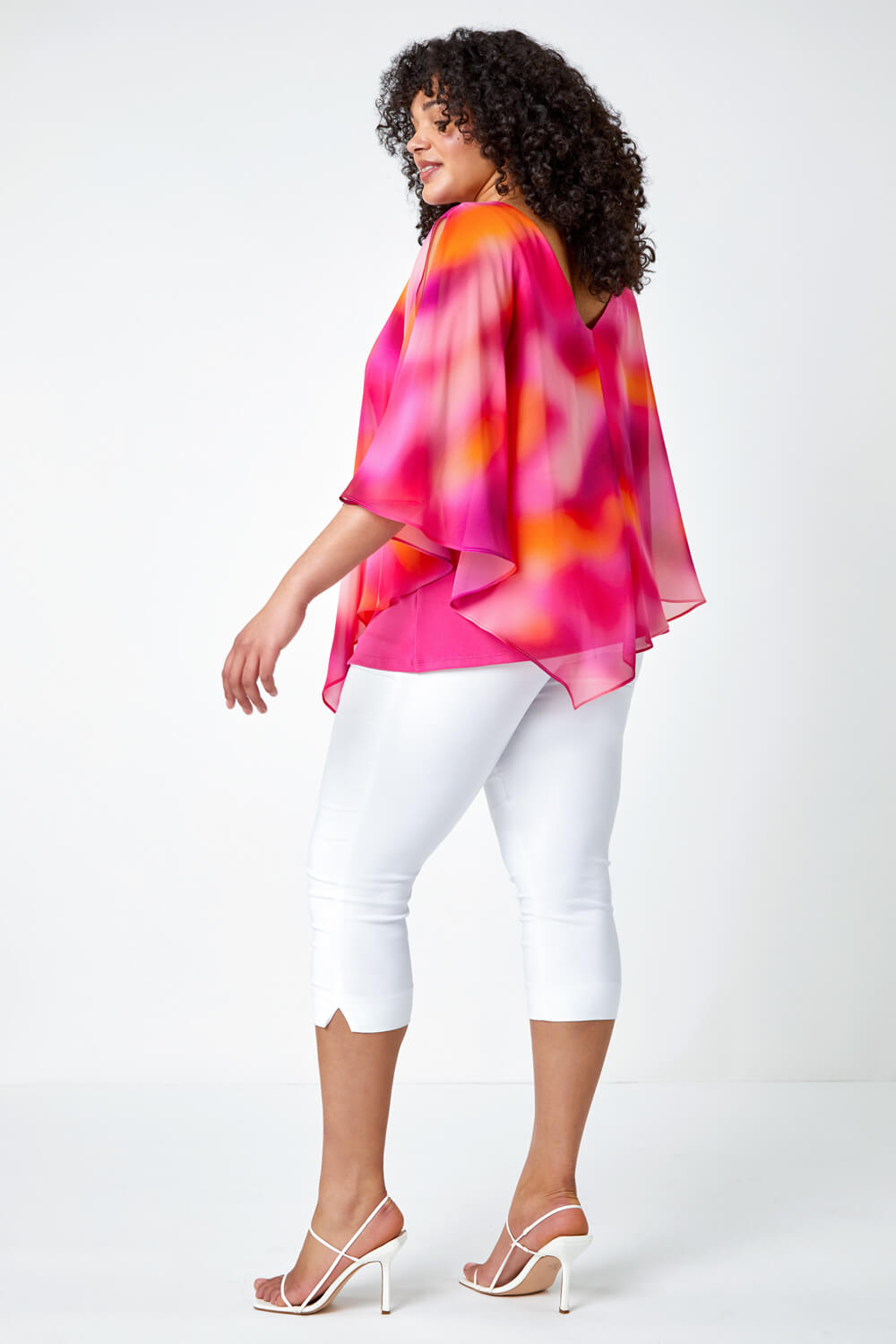 PINK Curve Ombre Print Chiffon Overlay Top, Image 3 of 5