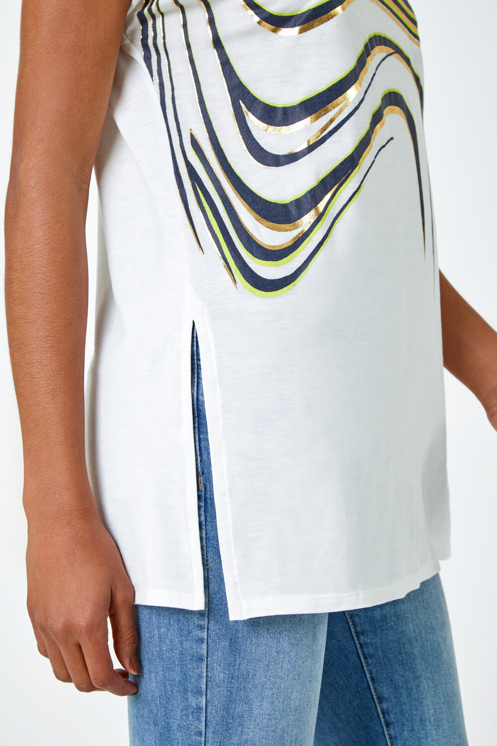 White Abstract Foil Print T-Shirt, Image 5 of 5
