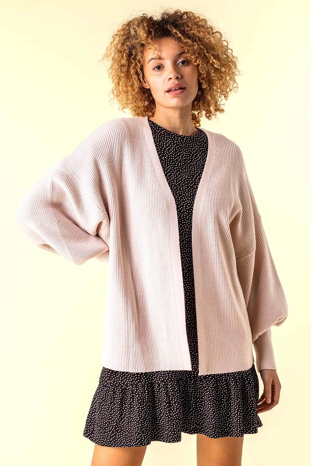 Natural  Slouchy Long Sleeve Cardigan, Image 4 of 4