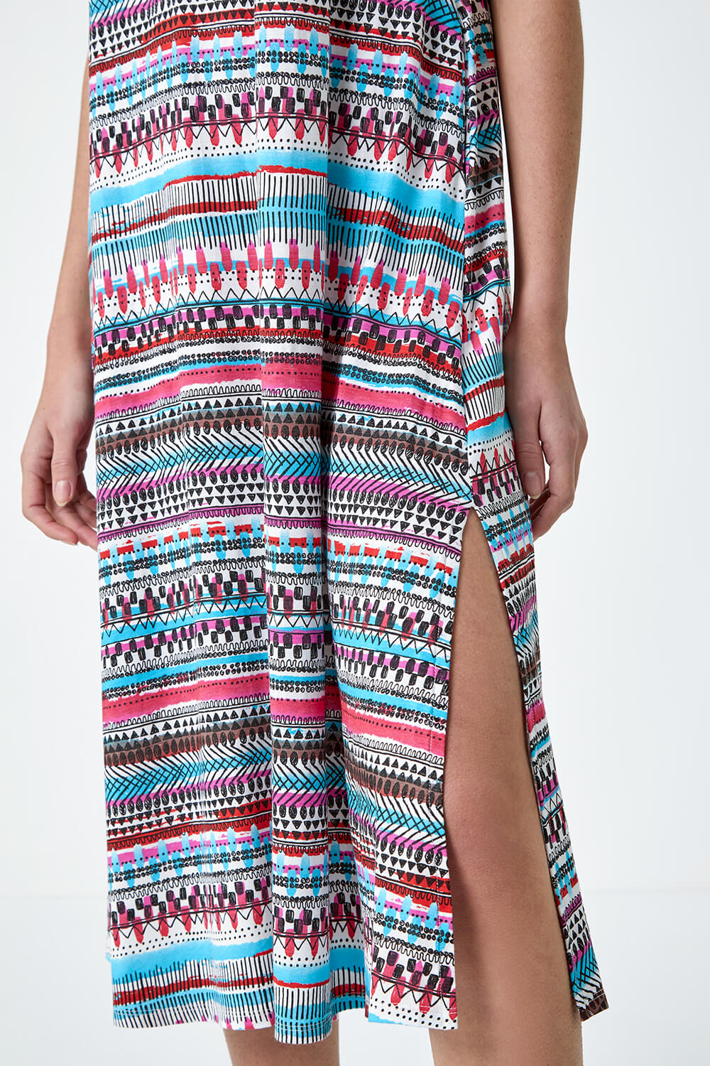 PINK Aztec Stripe Stretch Pocket Midi Dress, Image 5 of 5