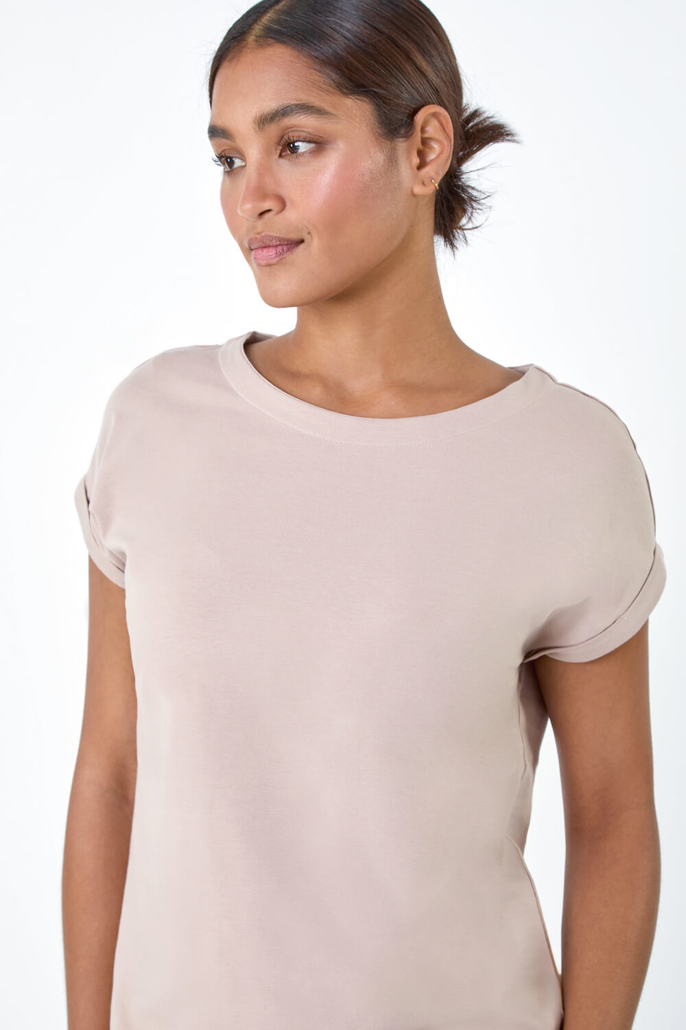 Natural  Plain Stretch Cotton Jersey T-Shirt, Image 4 of 5