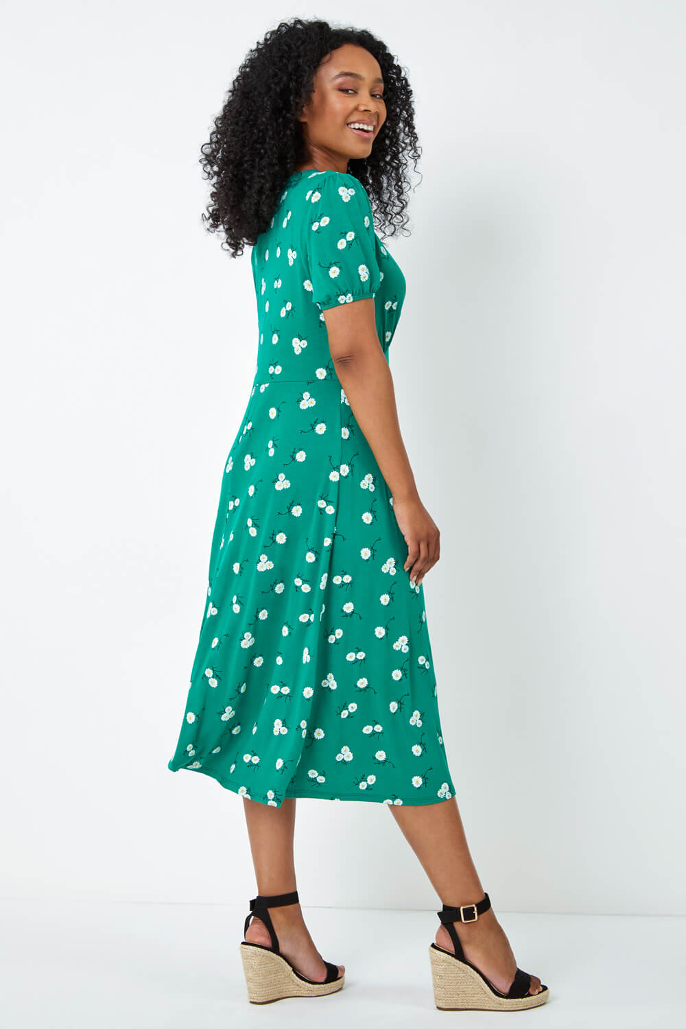 Green Petite Floral Print Midi Dress , Image 3 of 5
