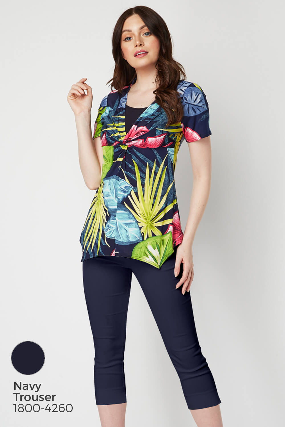 Multi Coloured Tropical Print Twist Front Top, Image 8 of 8