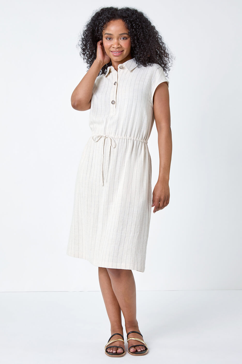 Stone Petite Stripe Linen Shirt Dress, Image 2 of 5