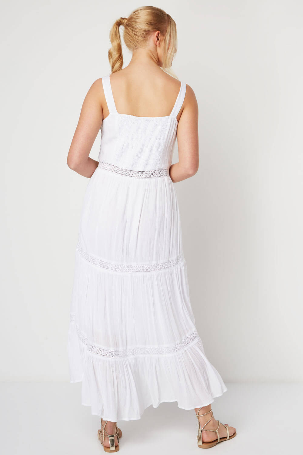 White Ladder Lace Tiered Maxi Dress, Image 2 of 4