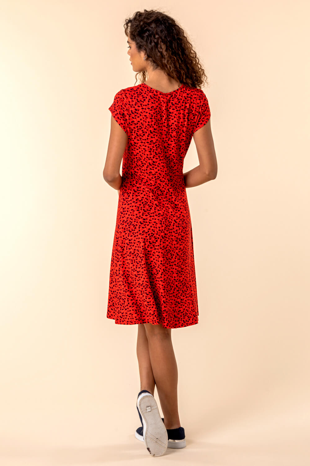 Red Printed Jersey Tea Dress, Image 2 of 4