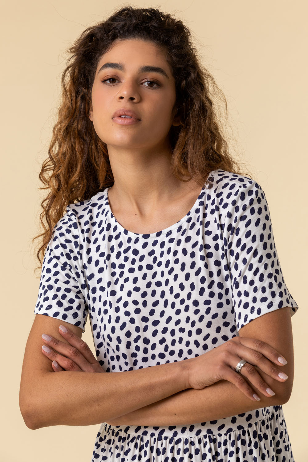 Navy  Spot Print Tiered T-Shirt, Image 5 of 5