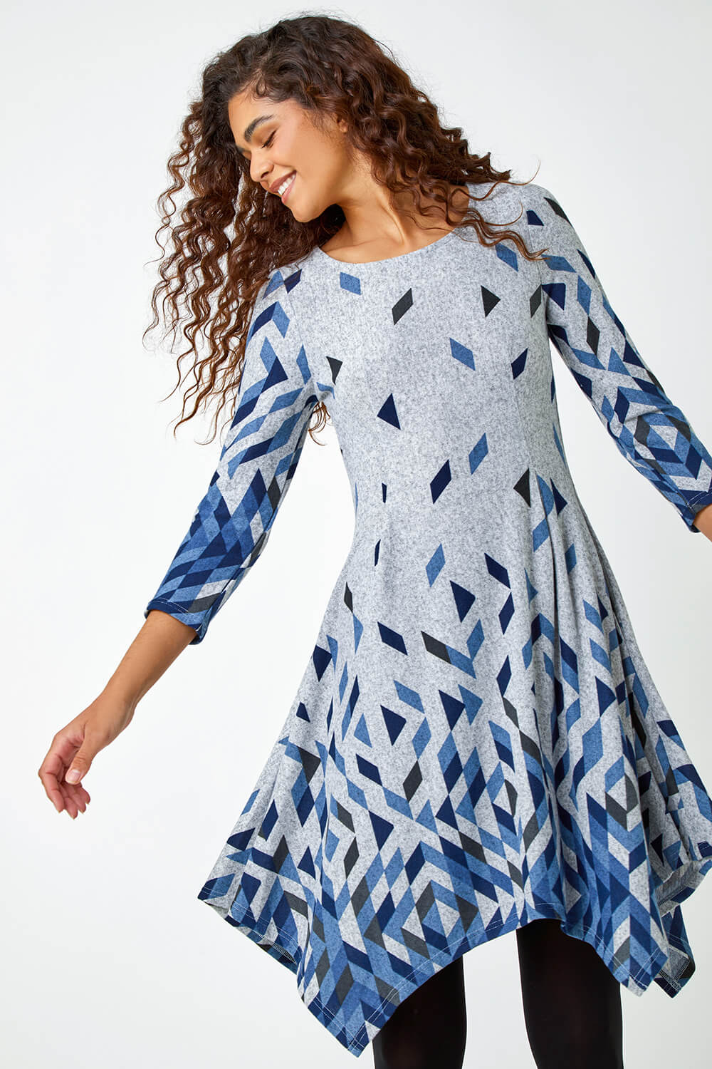 Geometric Print Panelled Stretch Dress