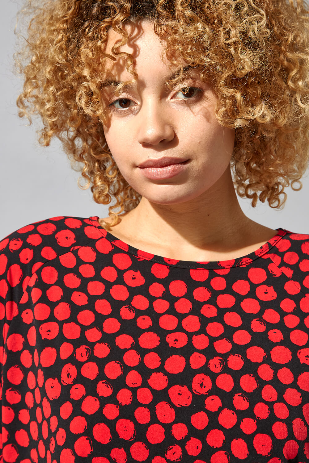 Red Spot Print Round Neck Tunic Top, Image 5 of 5