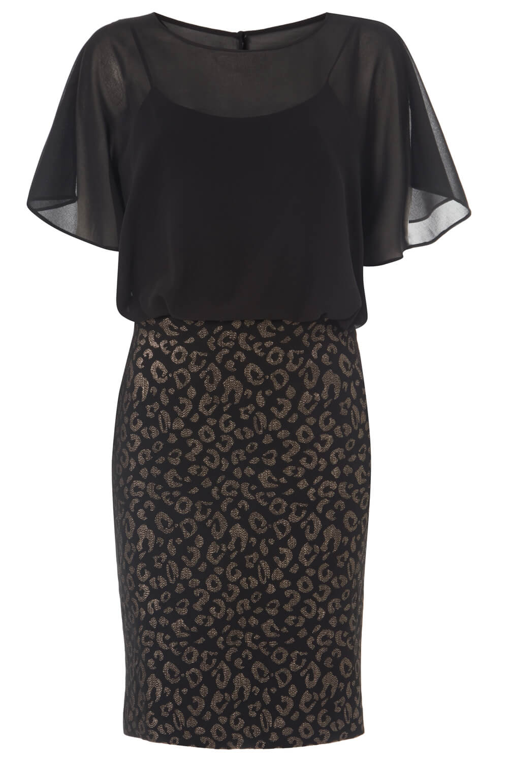 Black Chiffon Overlay Animal Print Dress, Image 5 of 5