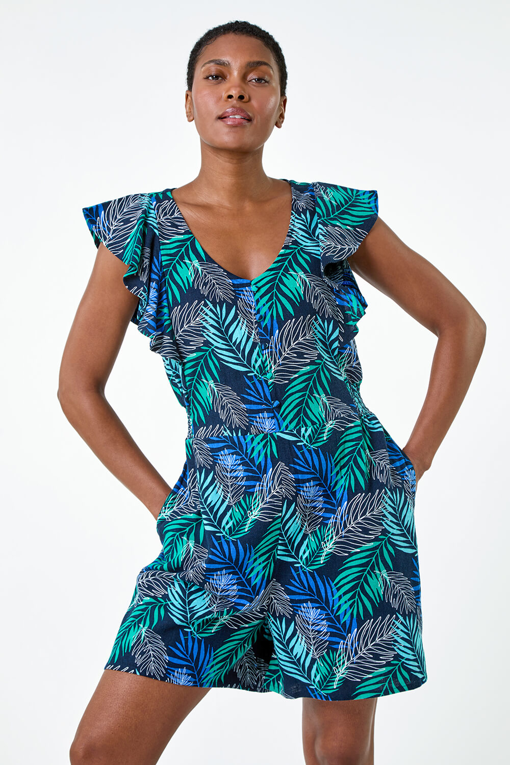 Blue Abstract Print Playsuit Sleeveless