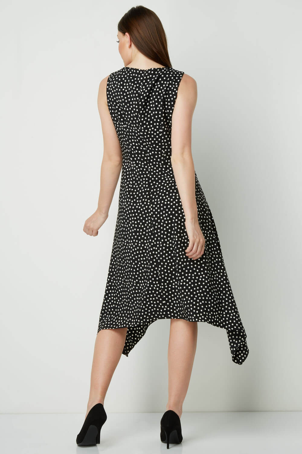Black Zip Detail Fit and Flare Spot Dress, Image 3 of 4