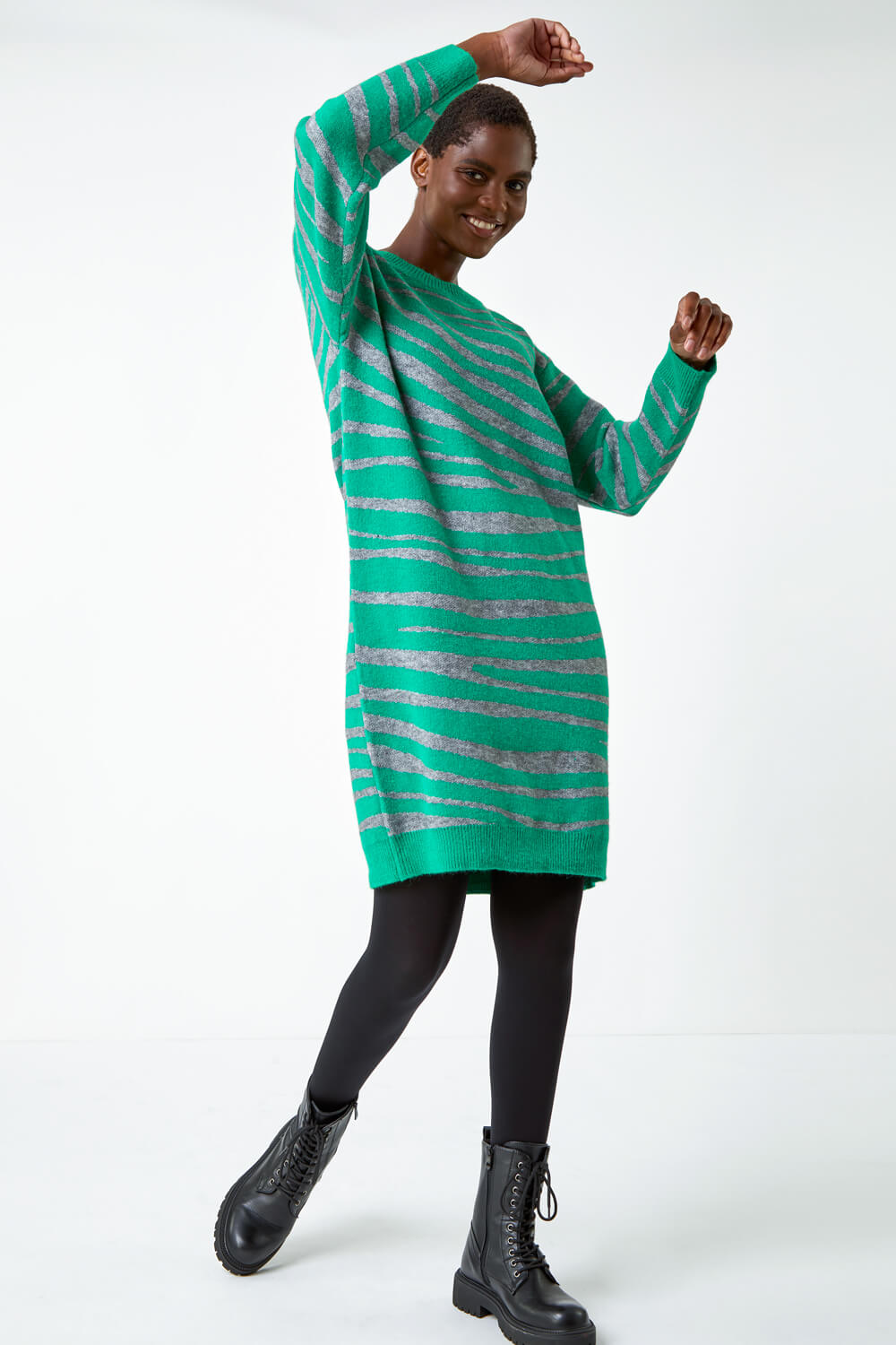 Green Animal Print Jumper Dress, Image 1 of 5