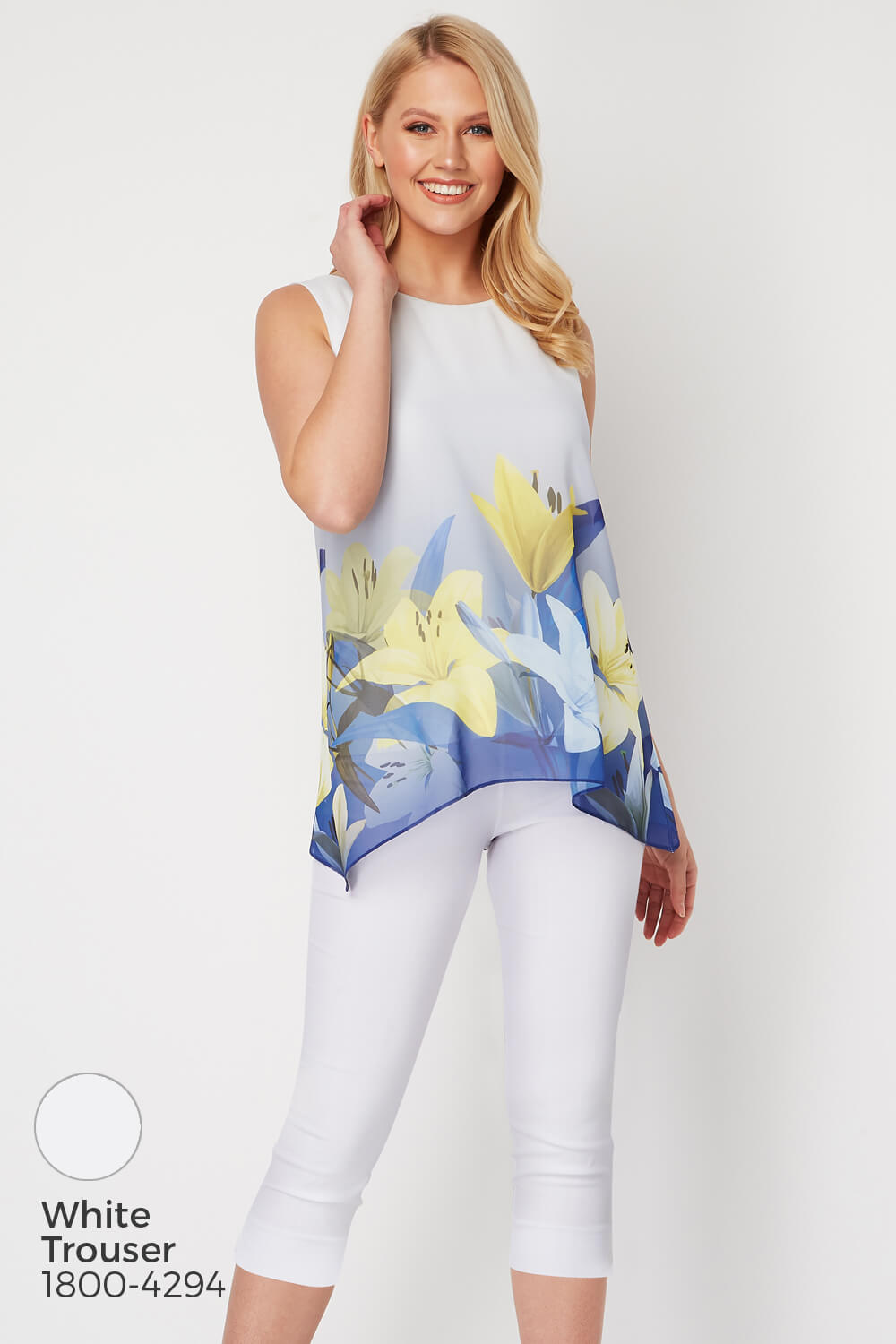 Blue Floral Border Print Overlay Top, Image 5 of 8
