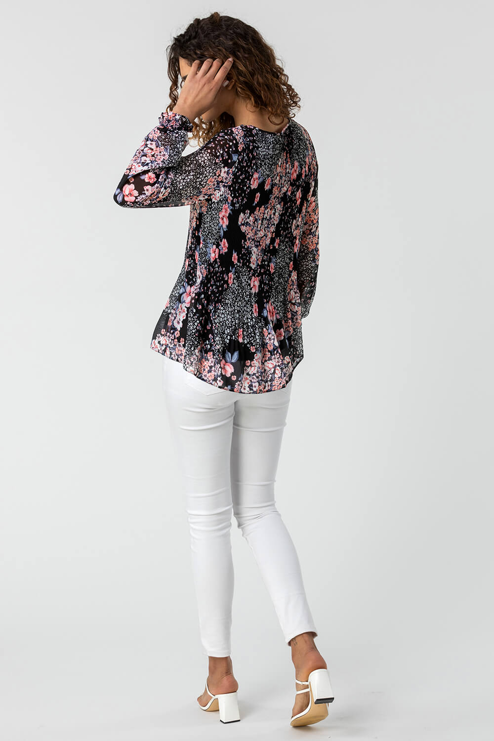 PINK Floral Print Pleated Top, Image 2 of 4