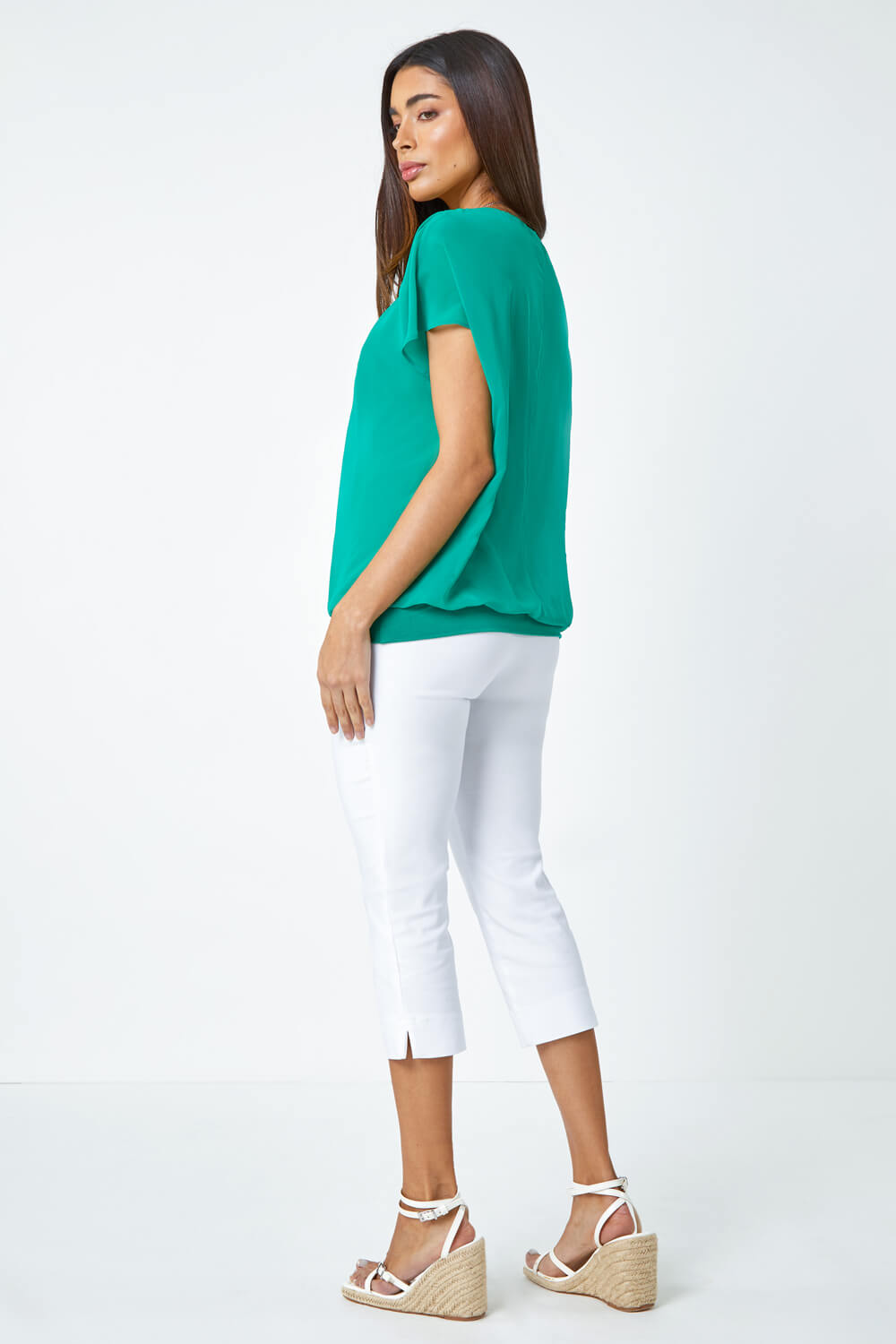 Jade Chiffon Jersey Blouson Top with Necklace, Image 3 of 5