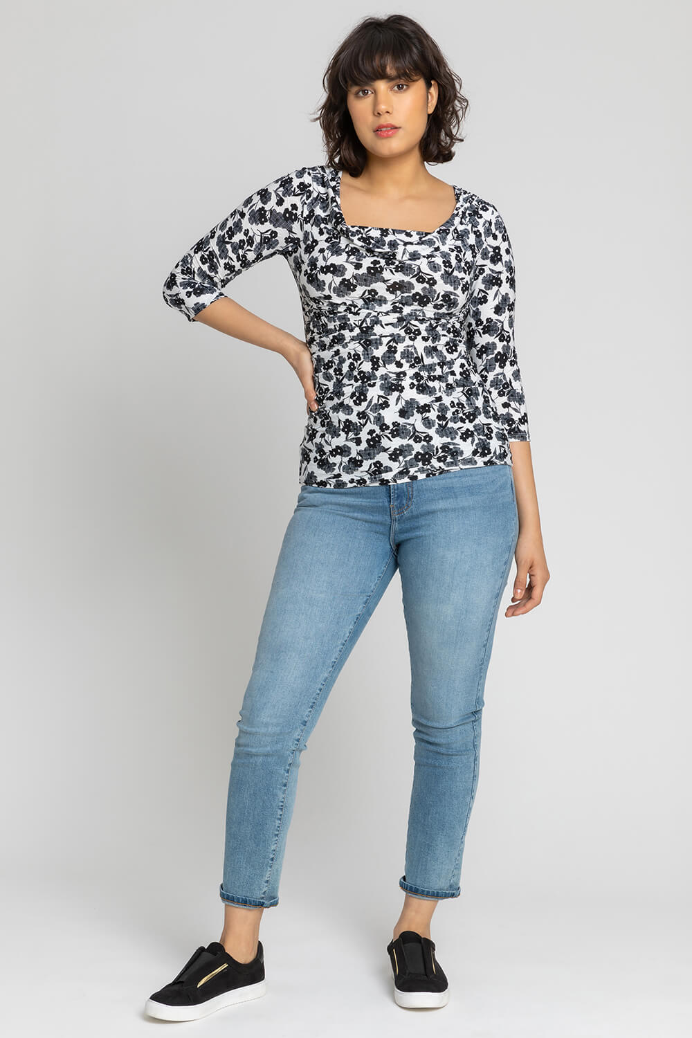 Ivory  Floral Print Cowl Neck Top, Image 3 of 4