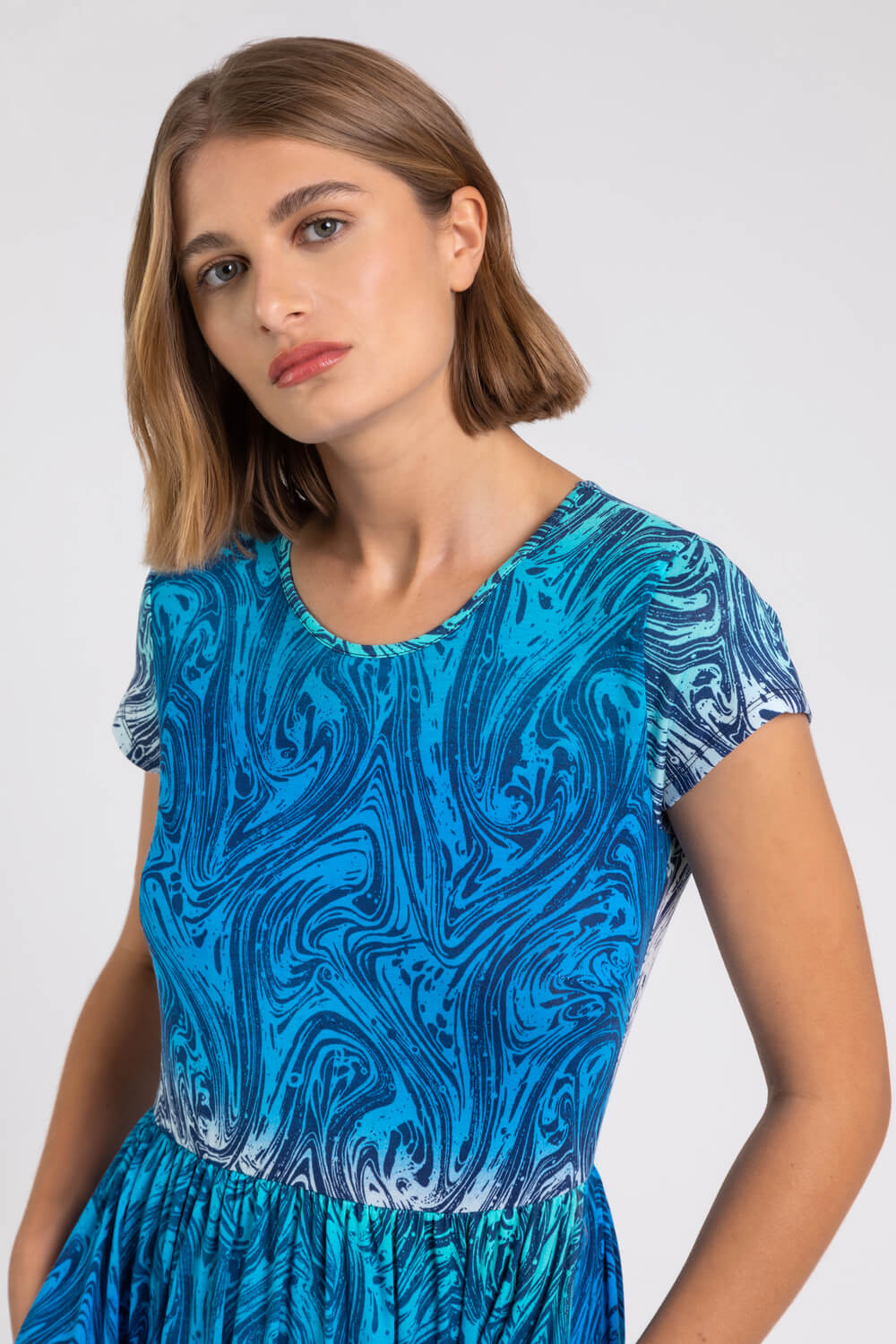 Blue Ombre Print Jersey Maxi Dress, Image 3 of 4