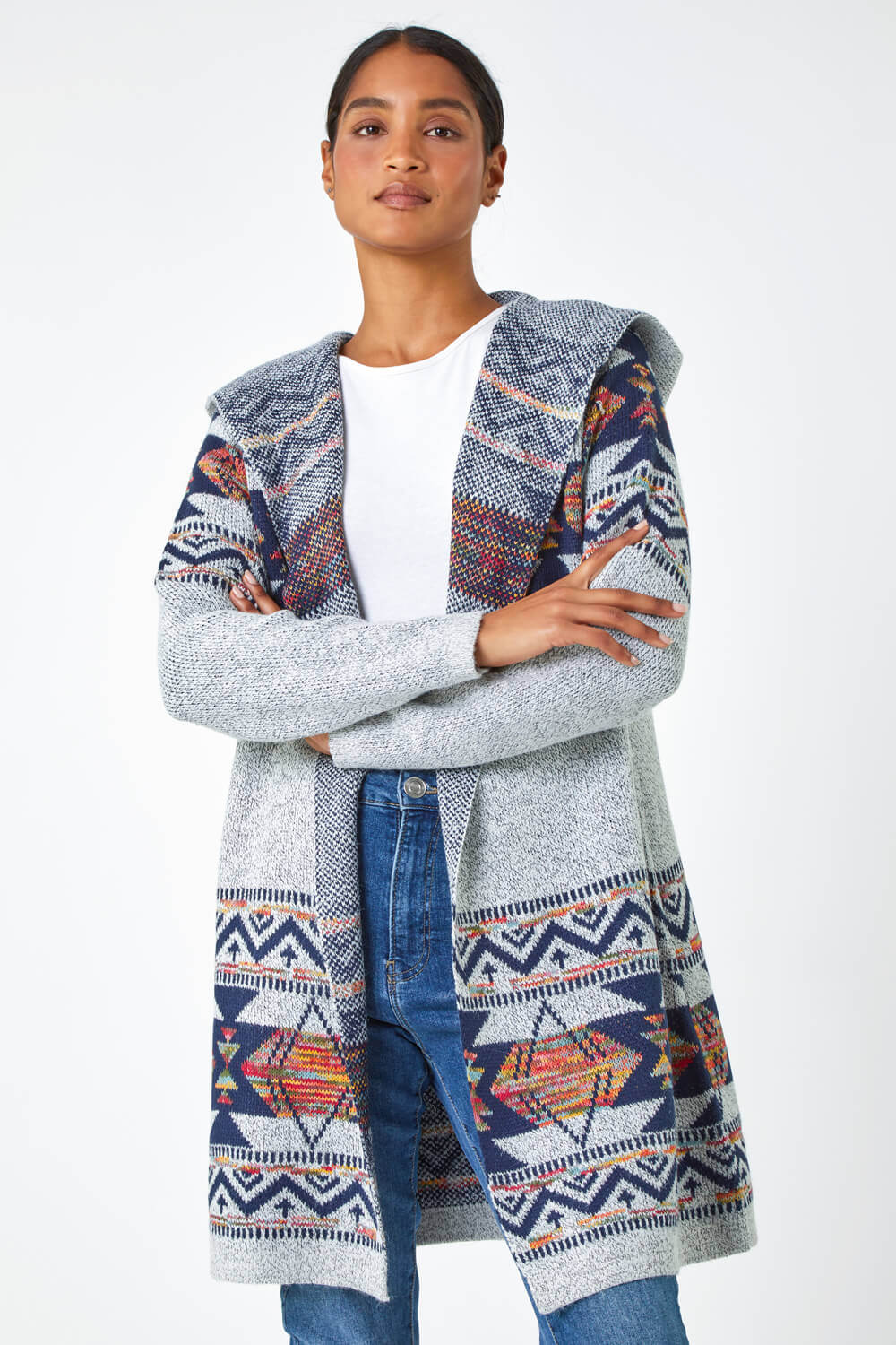 Knitted Longline Hooded Cardigan 