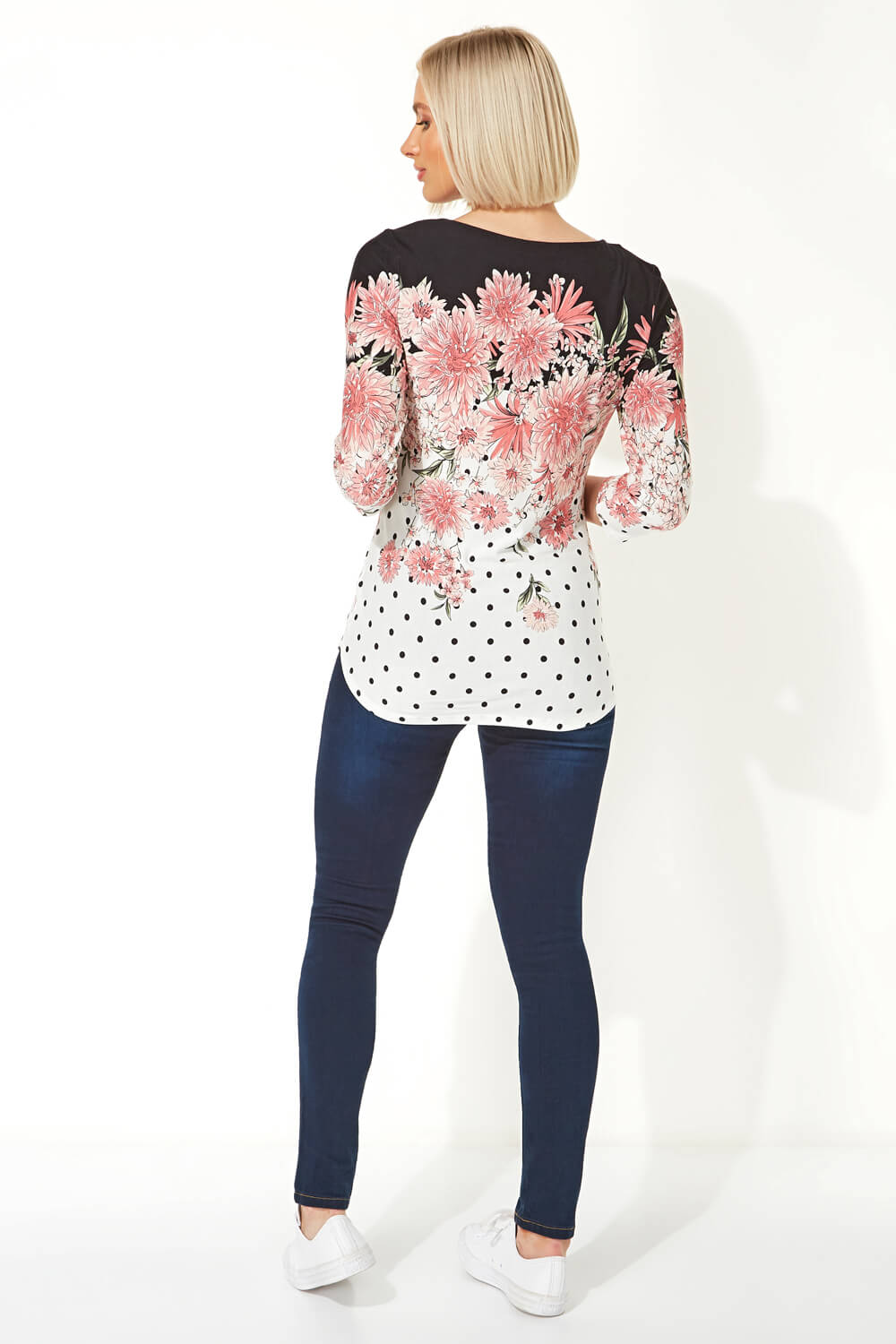 Multi  Spot Floral 3/4 Sleeve Top, Image 3 of 4
