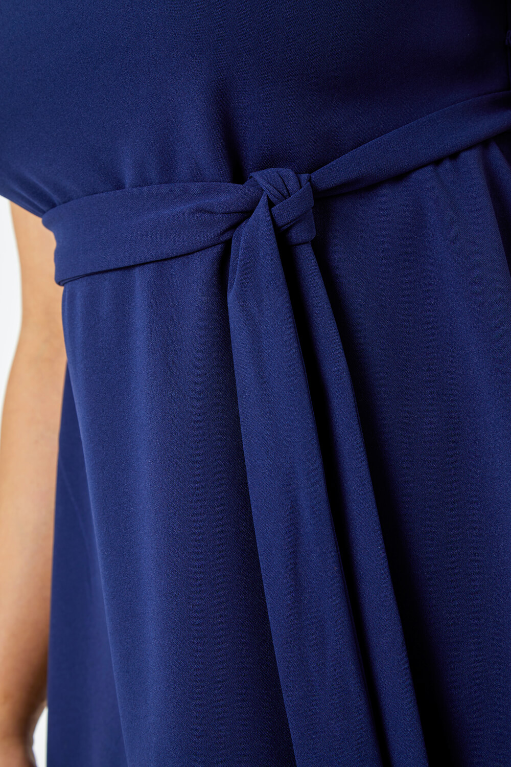 Navy  Curve Stretch Belted Peplum Top, Image 4 of 5