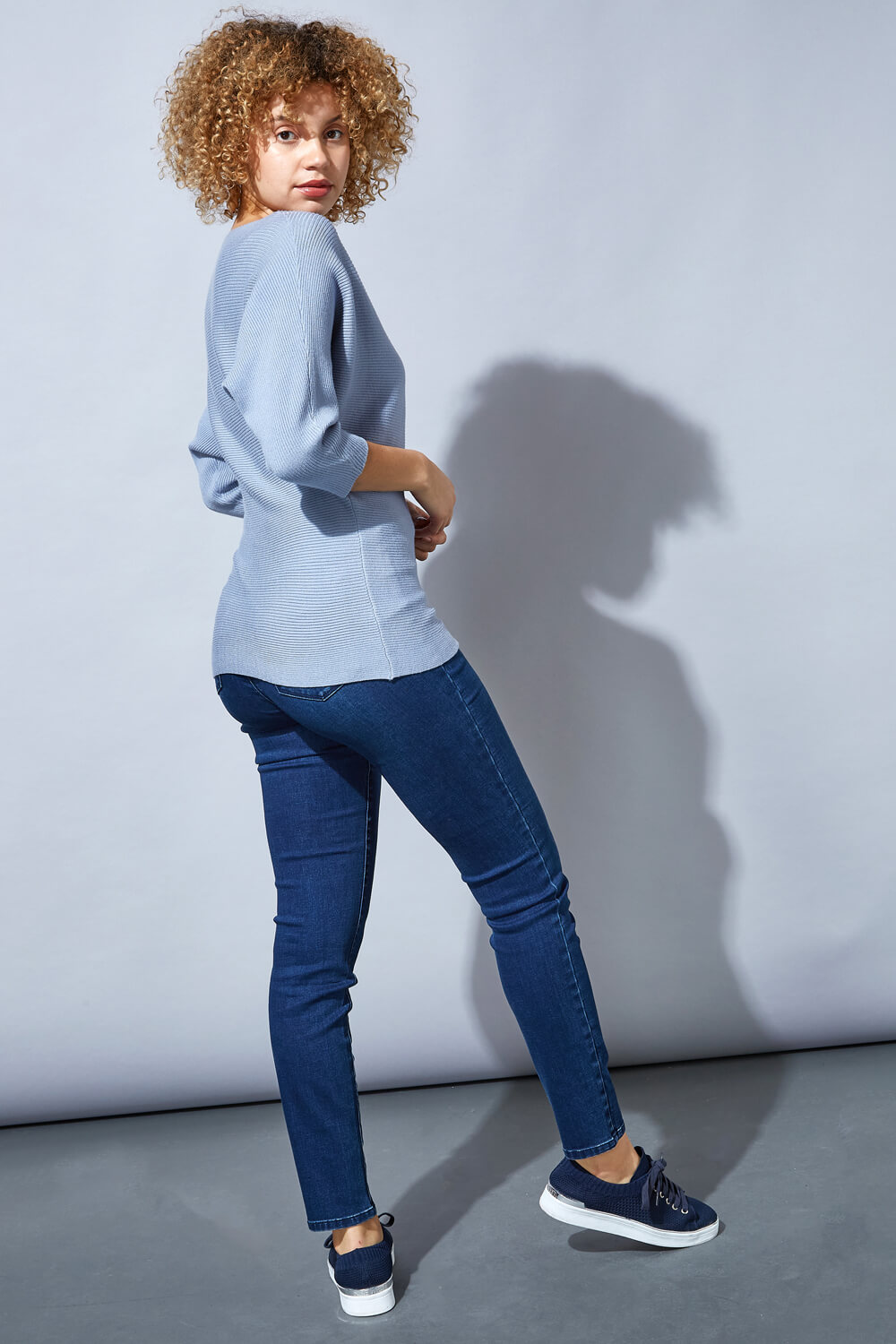 Blue Ribbed Batwing Jumper, Image 3 of 4