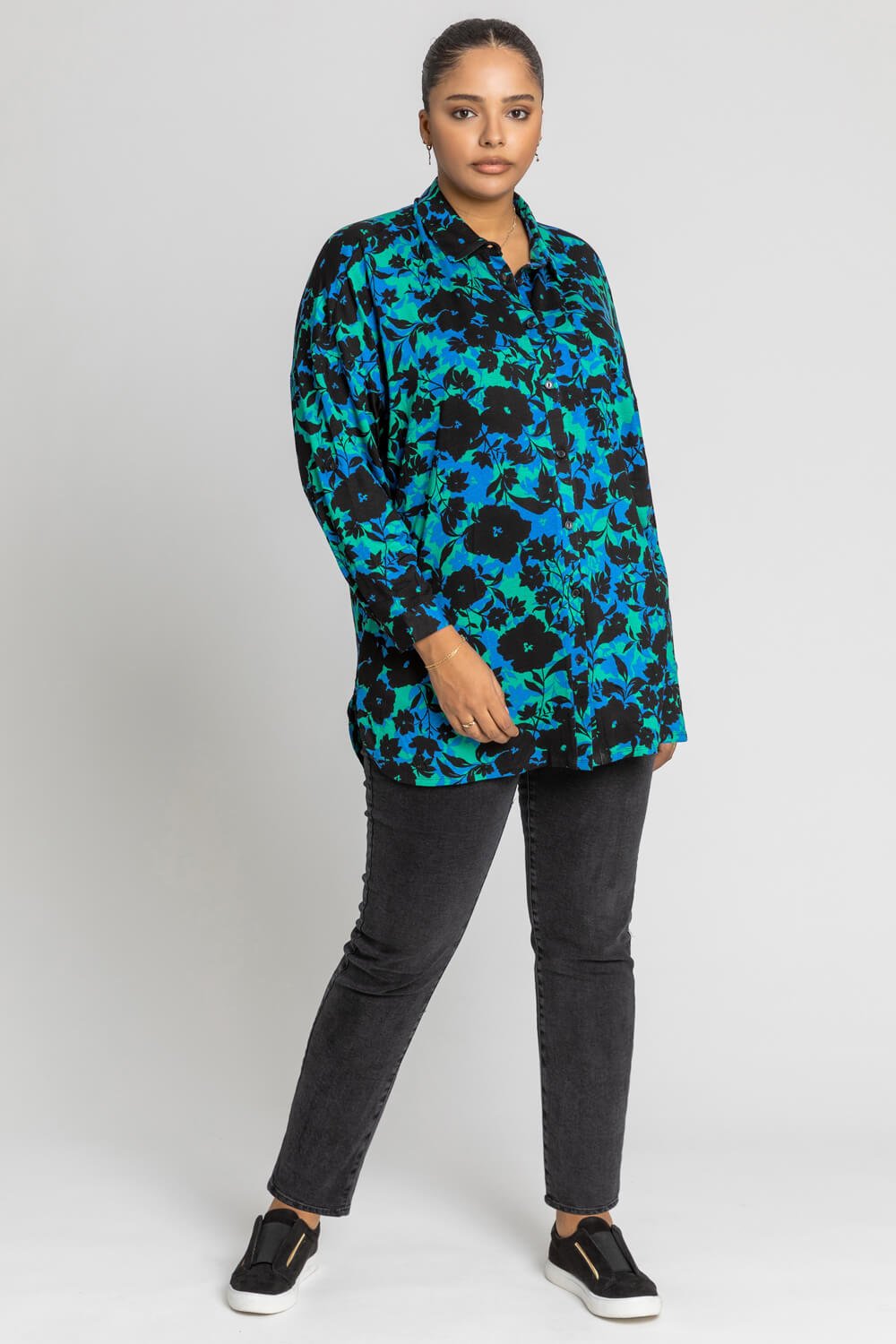 Green Curve Shadow Floral Print Shirt, Image 2 of 4