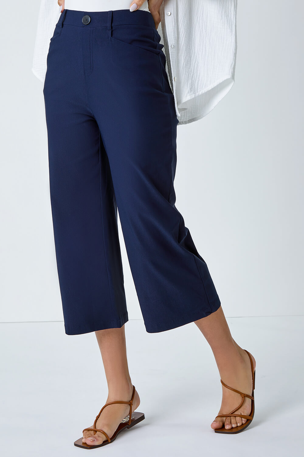 Navy  Cropped Stretch Culotte, Image 4 of 5