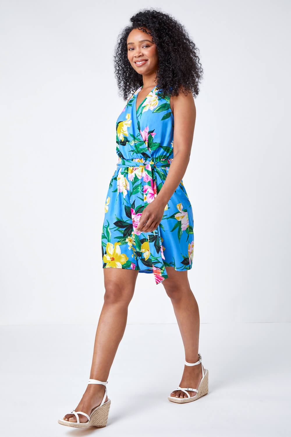 Turquoise Petite Floral Print Stretch Playsuit, Image 4 of 5