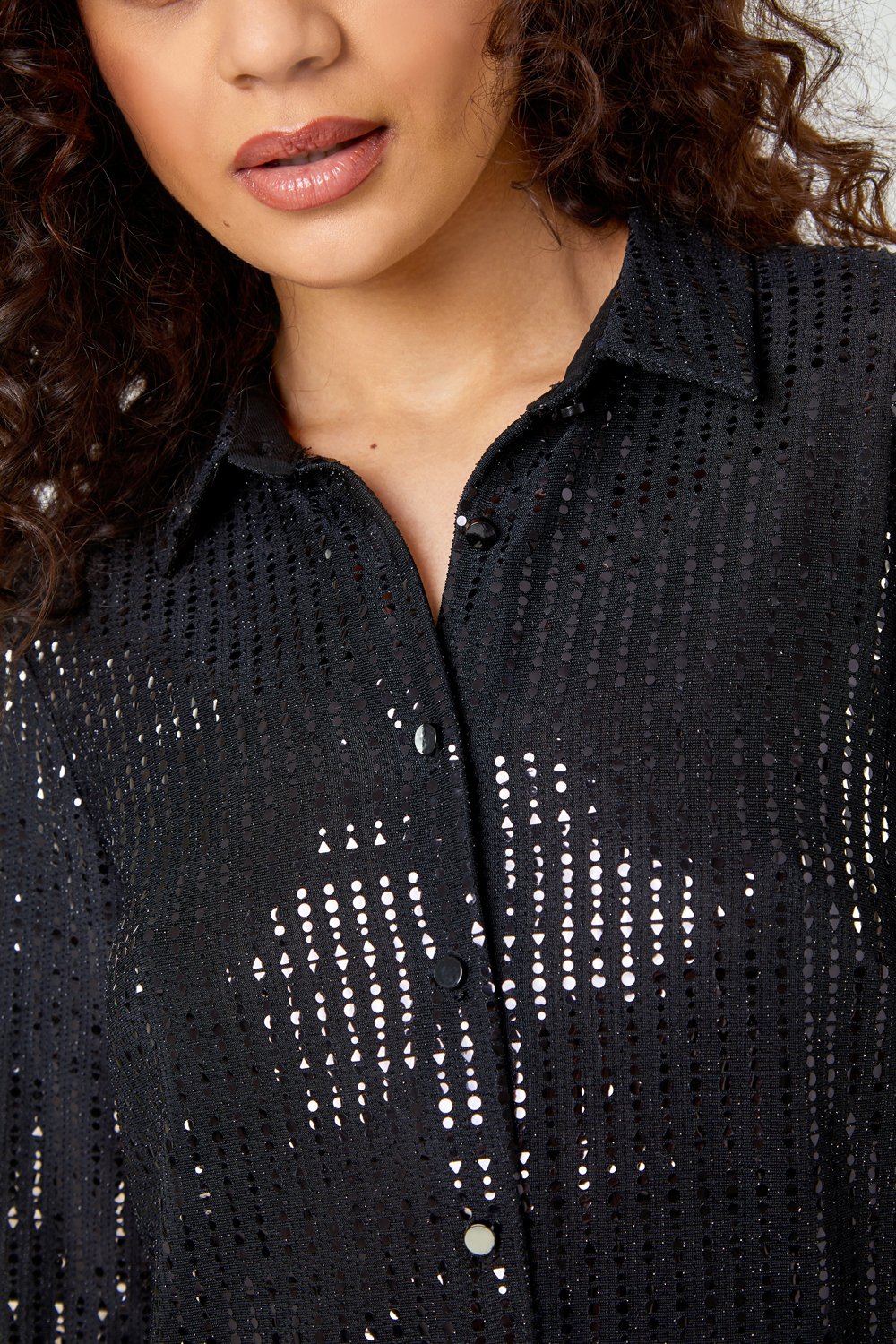 Black Sequin Shimmer Button Through Blouse, Image 5 of 5