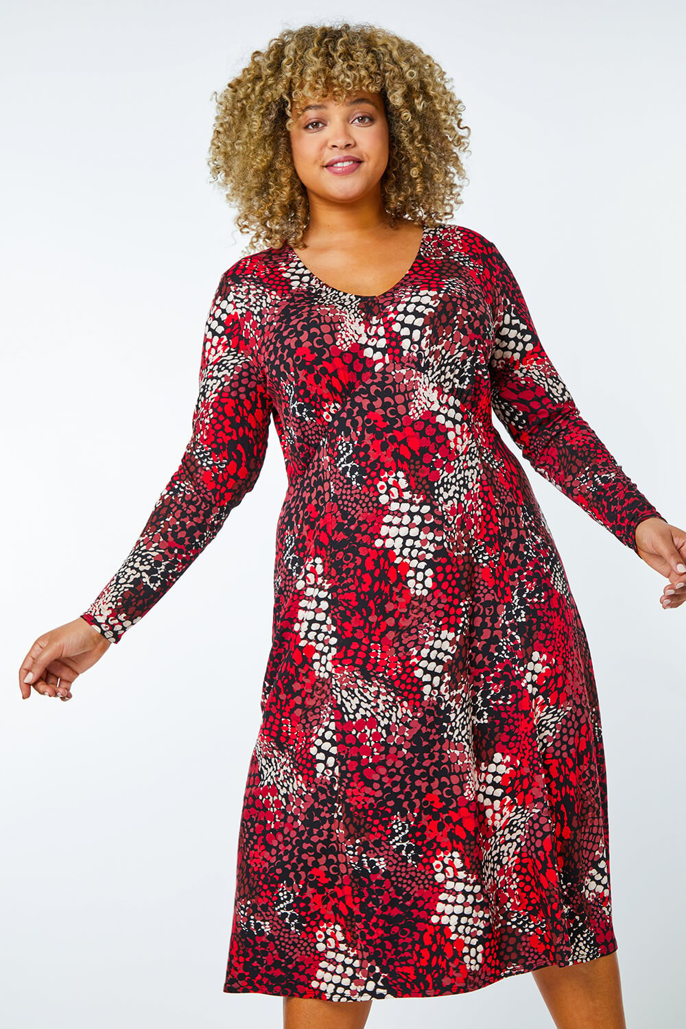 Red  Curve Abstract Print Stretch Dress, Image 4 of 5
