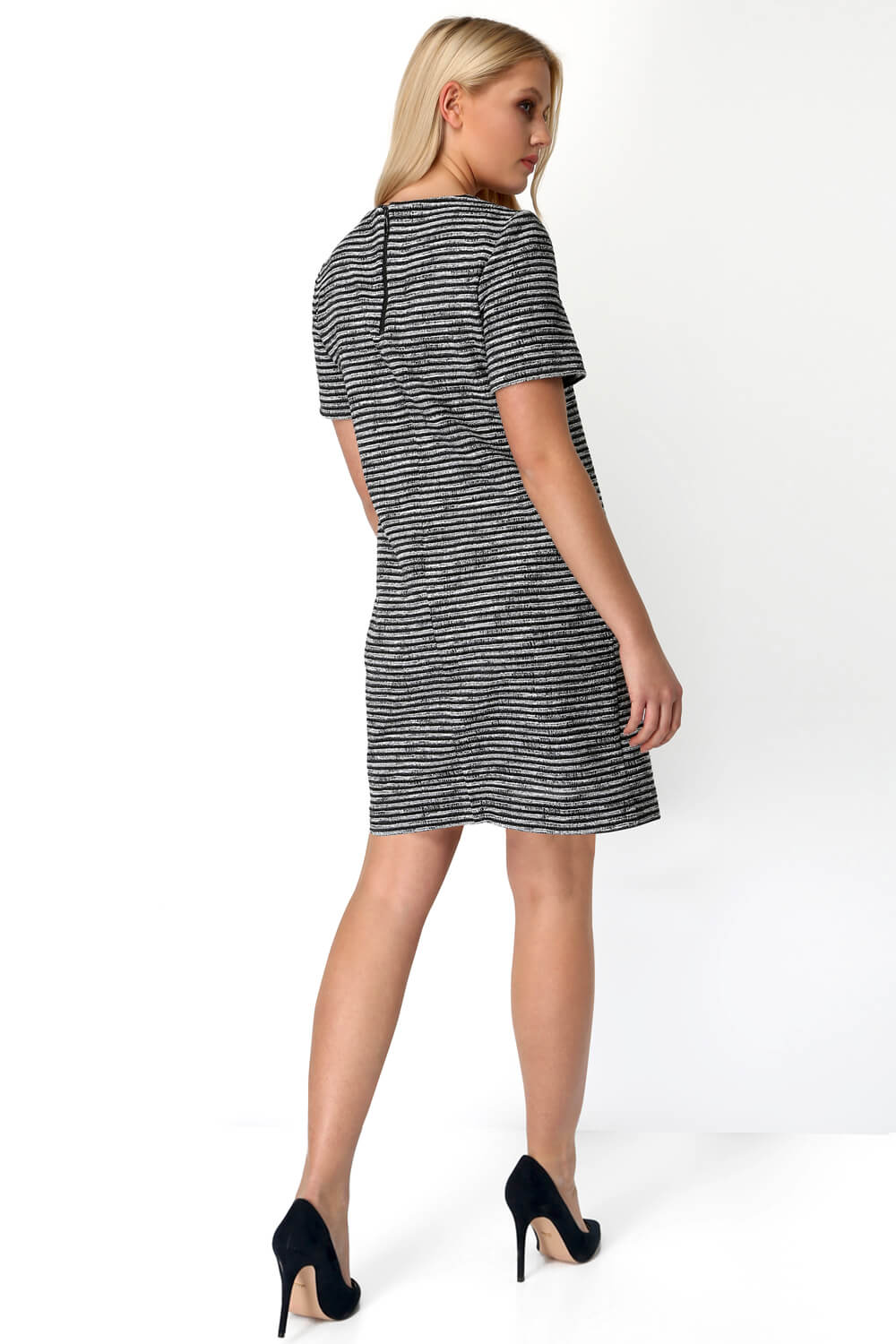 Black Striped Zip Pocket Detail Dress, Image 2 of 4