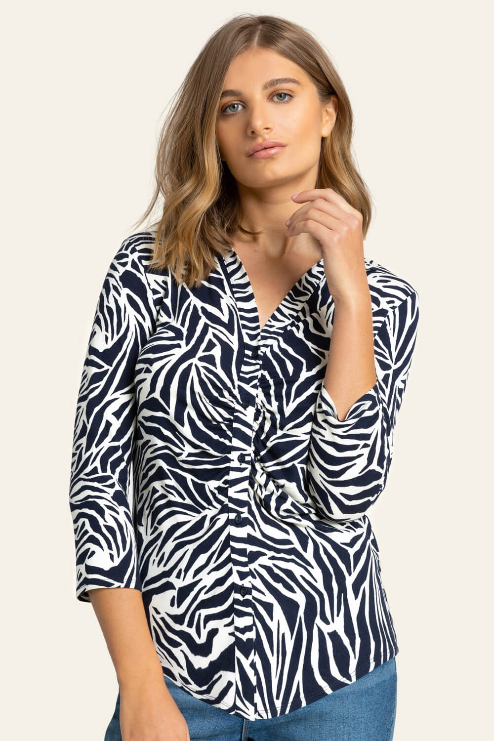 Animal Print Buttoned Jersey Blouse