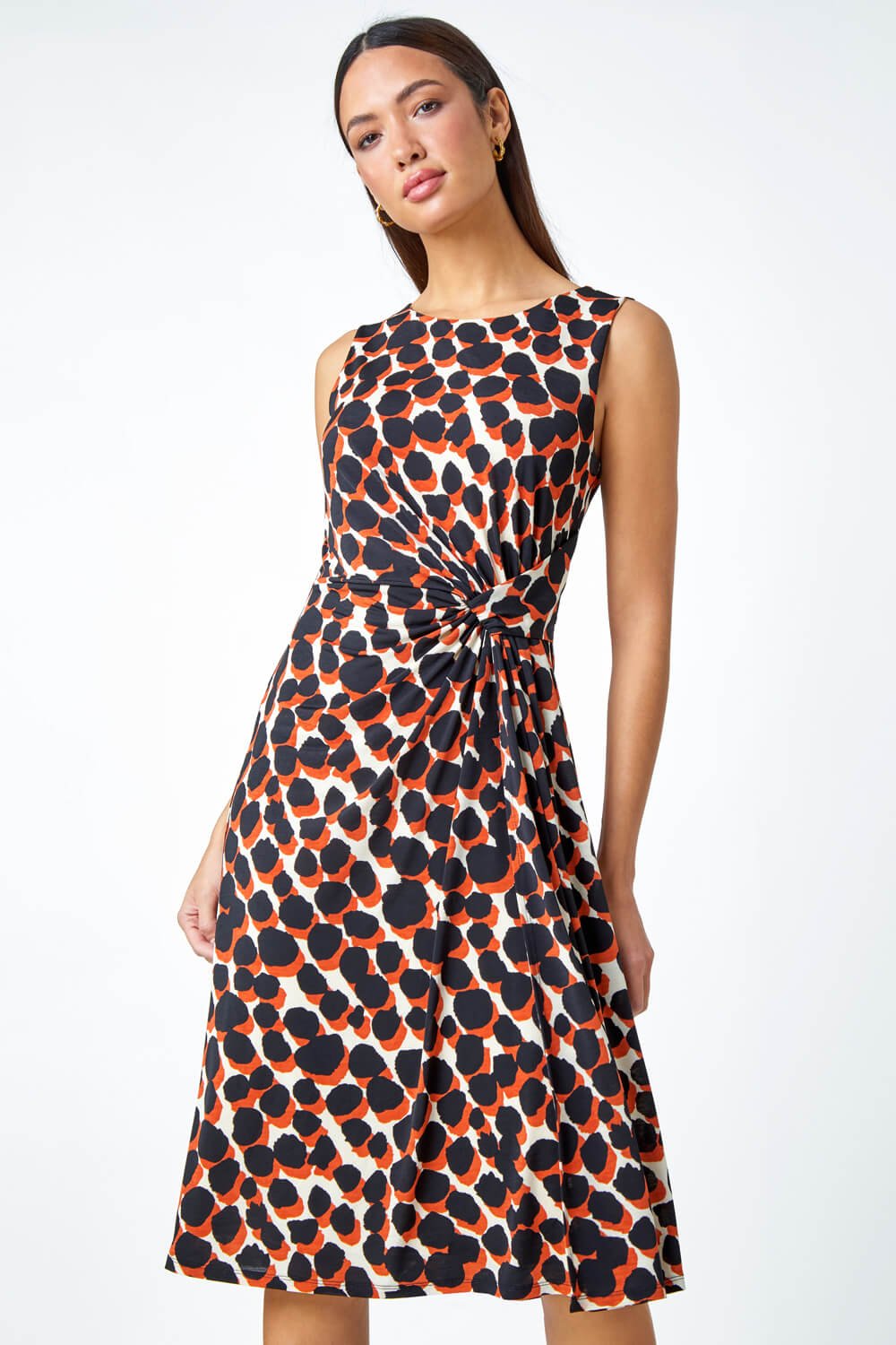 Spot Print Drape Detail Stretch Dress