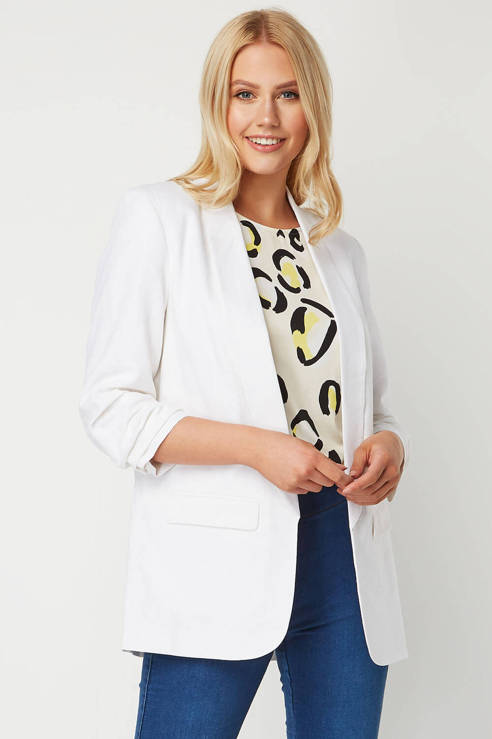 Ruched Sleeve Linen Jacket 