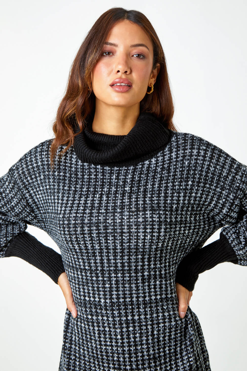 Charcoal Contrast Roll Neck Jumper Dress, Image 4 of 5