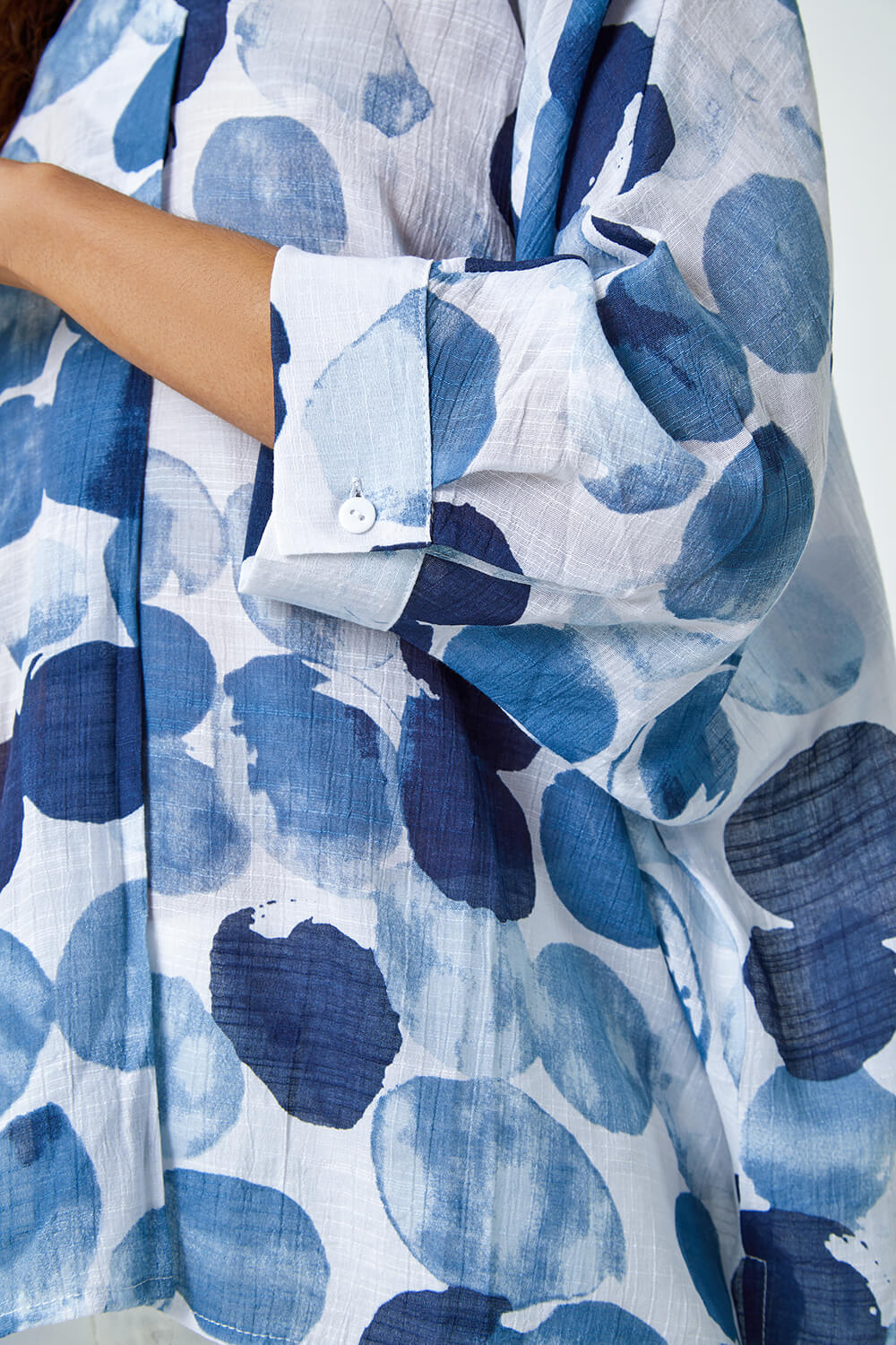 Blue Spot Print Relaxed Woven Top, Image 5 of 5