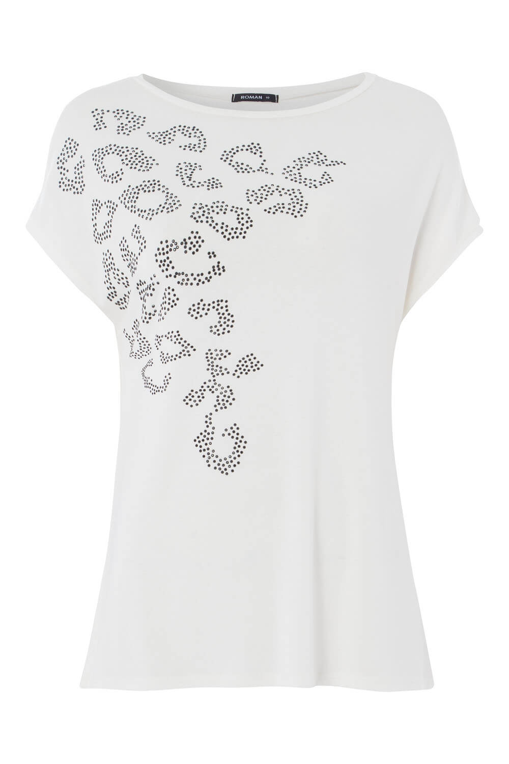 Ivory  Animal Print Stud T-Shirt Top, Image 5 of 9